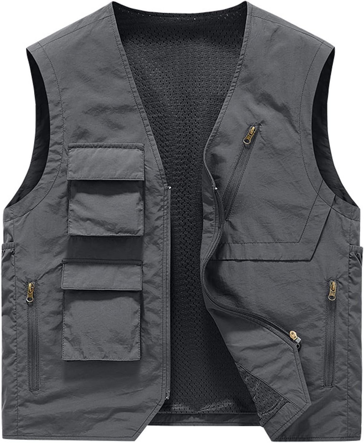 Outdoorvest voor heren, met veel zakken, lichtgewicht safarivest, zomer, multifunctioneel vest, ademend, nylon vissersvest, XS-XXL, blauw, XXL