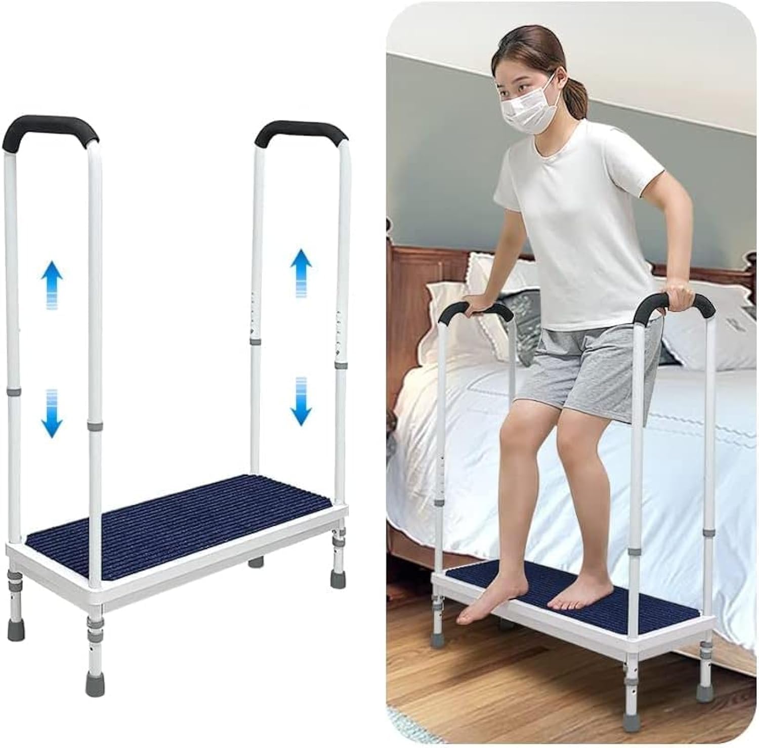 Bed Step Stools for High Beds With Handle for Elderly Adults Bedside Steps Stools with Handrail Seniors Bathtub Steps Adjustable Medical Foot Stepping (Blue)