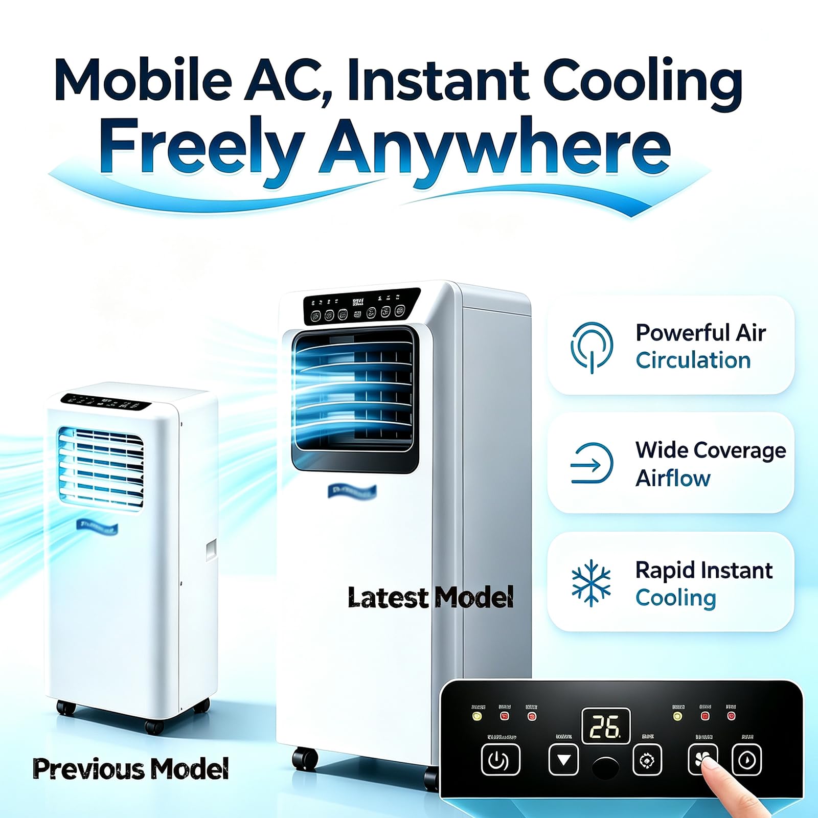Air Pro 12000 BTU Climatiseur portable AC, unité intelligente Wifi 4-en-1 avec minuterie 24h et kit de fenêtre. Refroidisseur mobile écoénergétique de classe A pour pièces jusqu'à 30m2