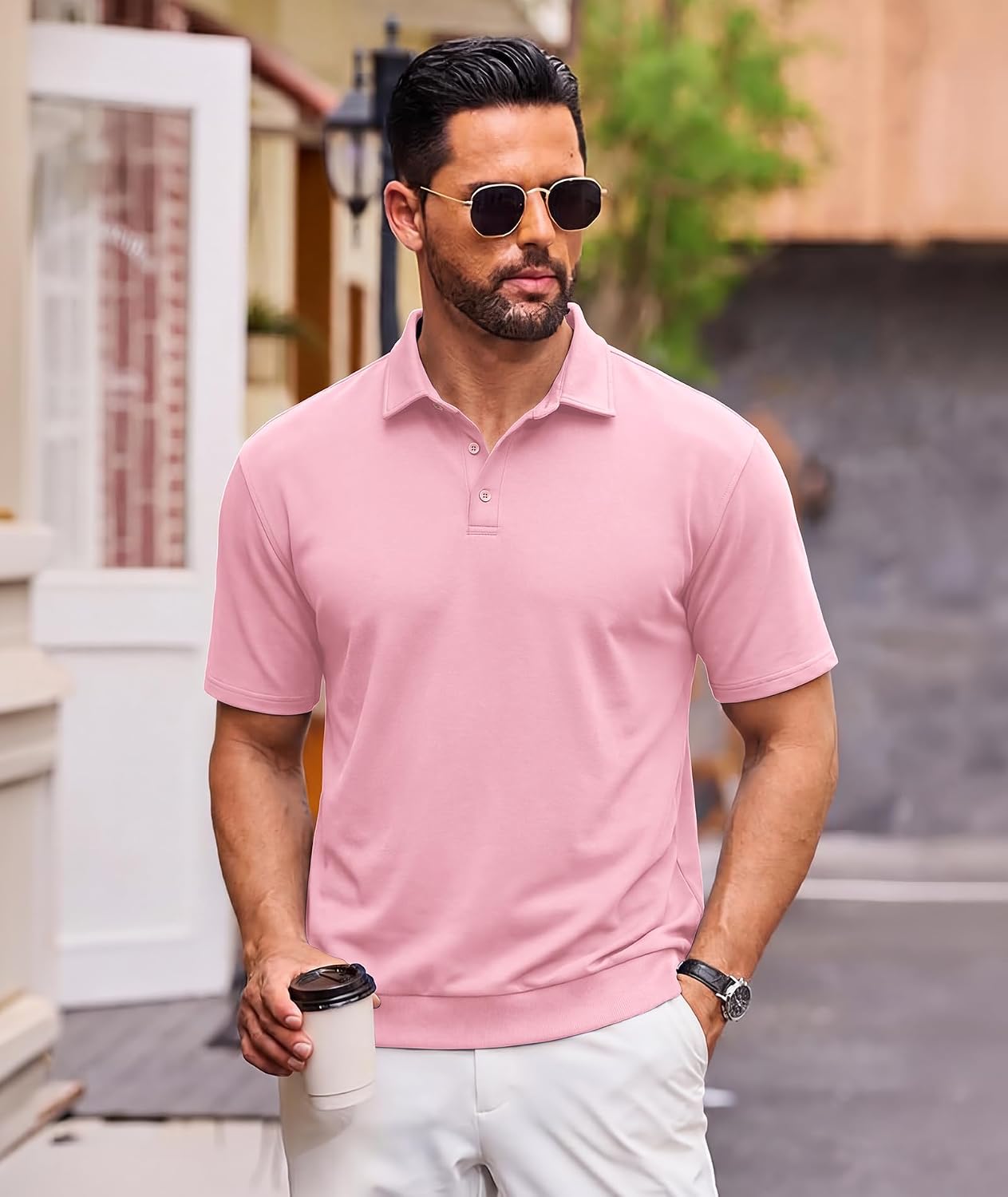 PRIVIMIX Mens Casual Polo Shirts Summer Short Sleeve Regular Rit Stretchy Golf Shirt 3 Button Lightweight Breathable T-Shirt