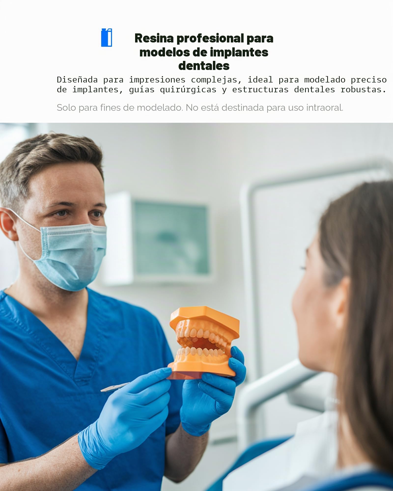 Inslogic Resina para impresora 3D modelo de implante dental, alta precisión y bajo encogimiento, resina curada UV 405nm para modelos dentales, prótesis, ortodoncia, investigación (Amarillo, 1kg)