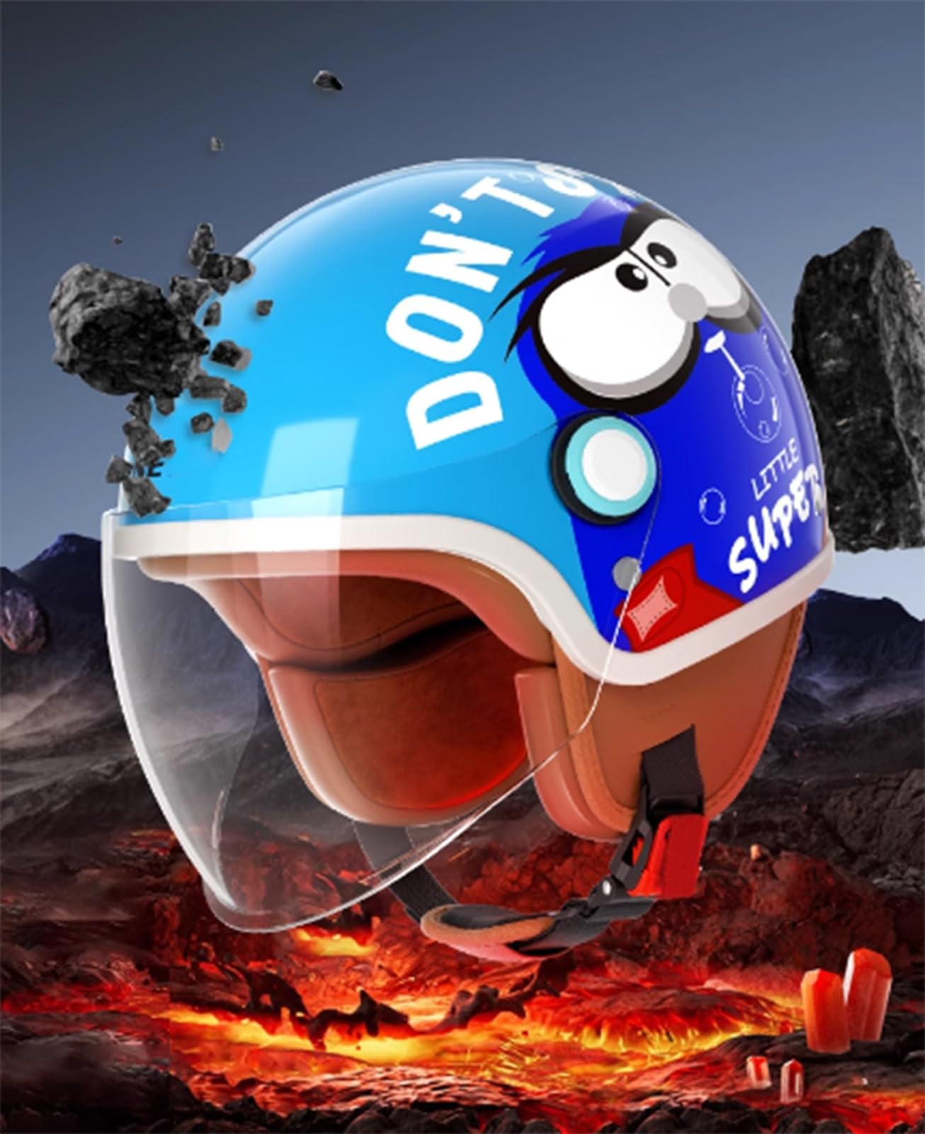 Casco De Motocicleta para Niños, Casco Abierto para Jóvenes, Casco De Media Cara para Niños Y Niñas, Casco 3/4 Aprobado ECE Bonito Casco para Ciclomotor Calle con Visera Solar F,48-55CM