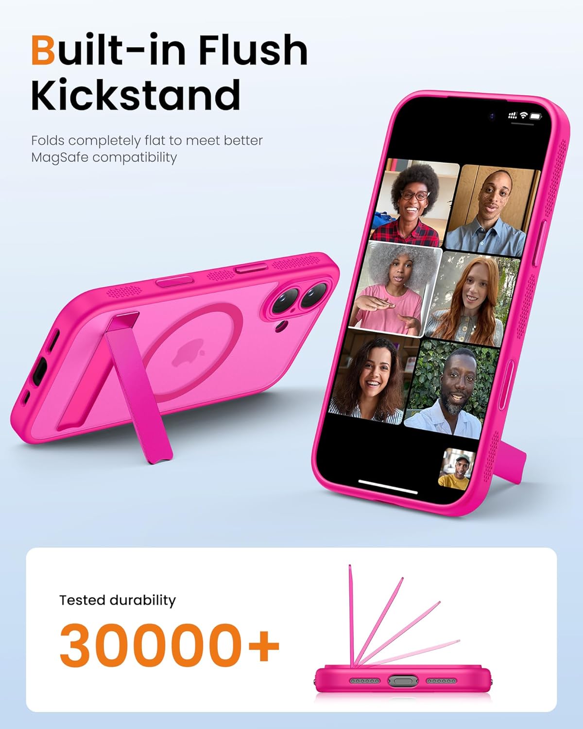 for iPhone 17 Magnetic Stand Case with Gold Magnetic Wallet, Camera Control Button, Full Lens Protection, Compatible with MagSafe, Military Grade Case for iPhone 17, Hot Pink