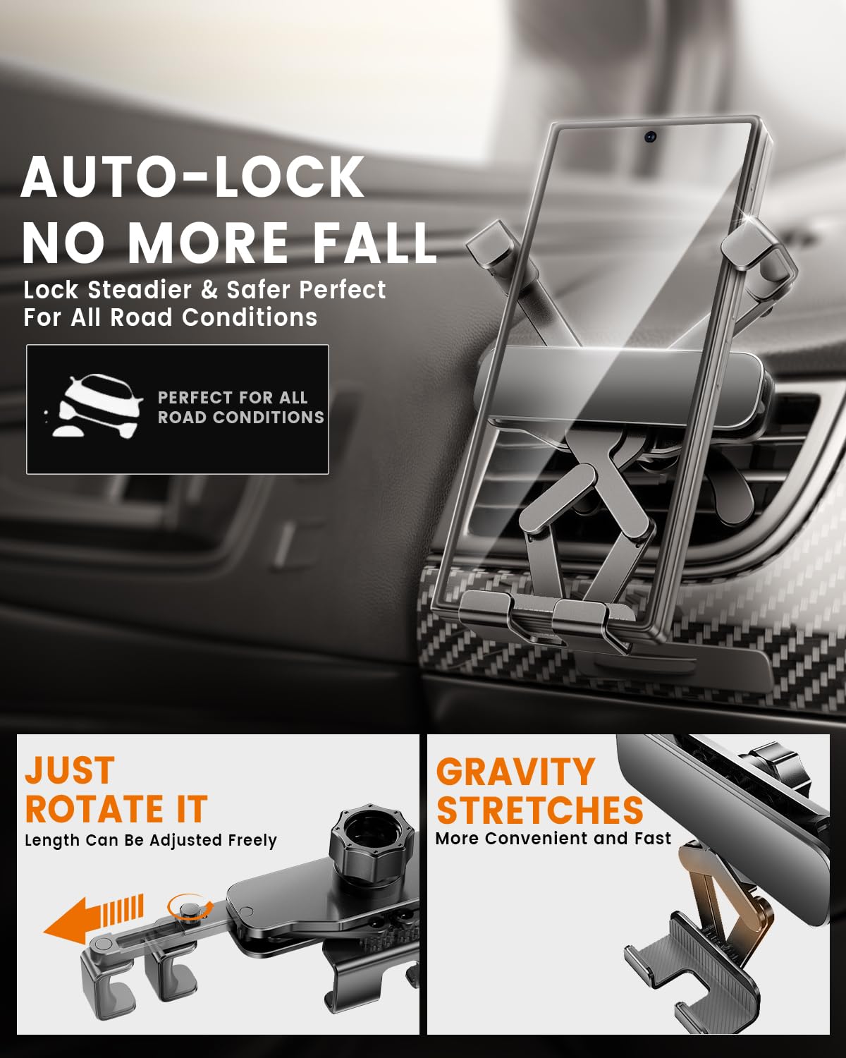 Delobon Supporto per telefono da auto [progettato per telefoni pieghevoli] per Samsung Galaxy Z Fold 7 6 5 4 3 2 S25 Ultra Pixel 9 Pro Fold iPhone 16 15 14