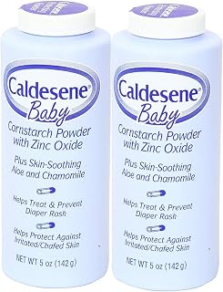 Caldesene Talc-Free Baby Cornstarch Powder with Zinc Oxide - Diaper Rash Prevention & Treatment, 5 oz Pack of 2