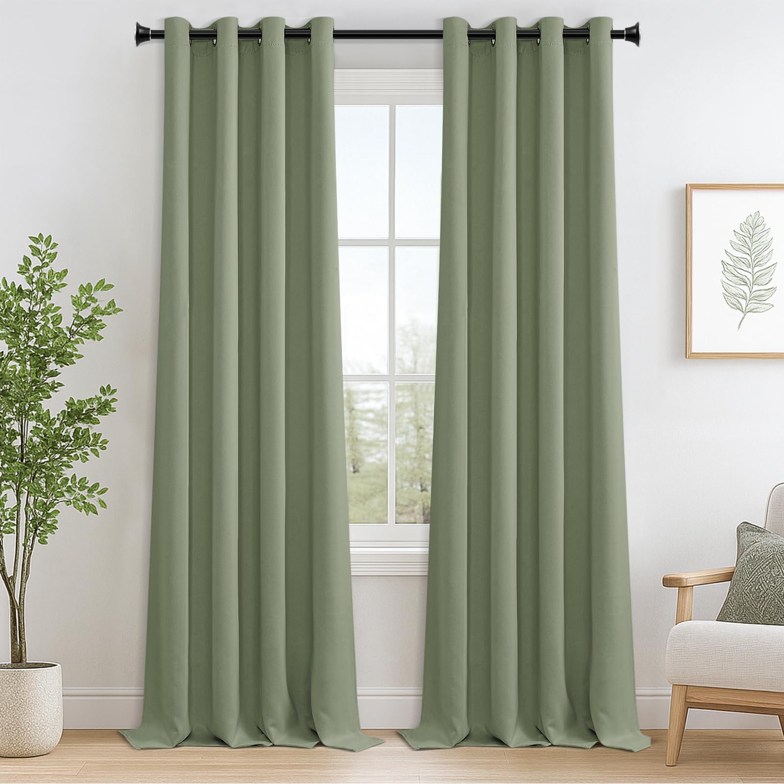 MRTREES - Blackout Thermal Curtain - Insulated, Anti-Cold, Heat Preserving Curtain for Living Room, Bedroom, Room Divider, Kitchen, Dressing Room - 140 x 260 cm - Sage Green - Pack of 2 with Eyelets โ image 1