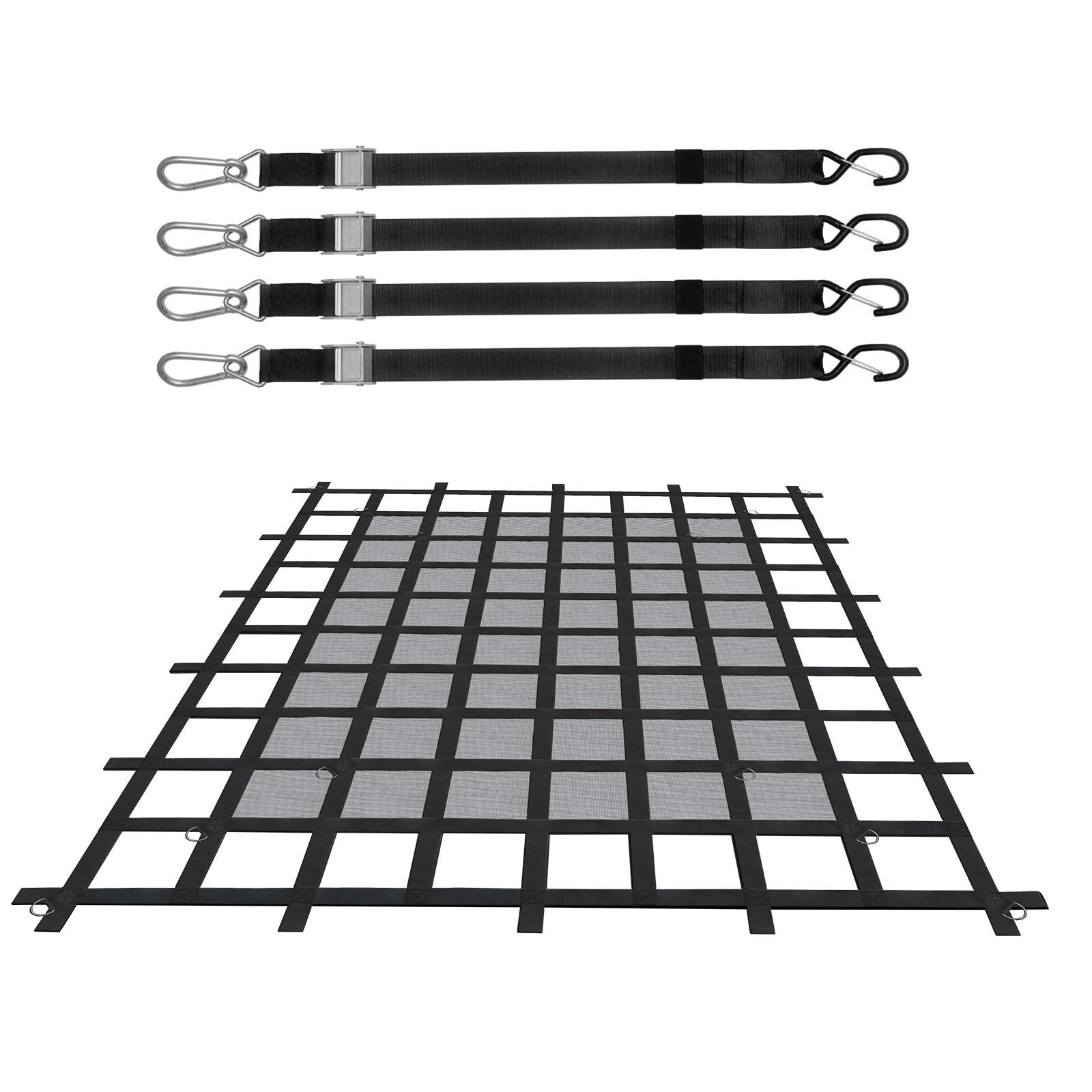 VEVOR Rete di Carico, 1830 x 1450 mm Rete di Carico per Camion ad Alta Resistenza per Cassone di Camion, 4 Cinghie Regolabili, Moschettoni e Ganci a S, Resistente all'Usura e alle Intemperie, per Jeep