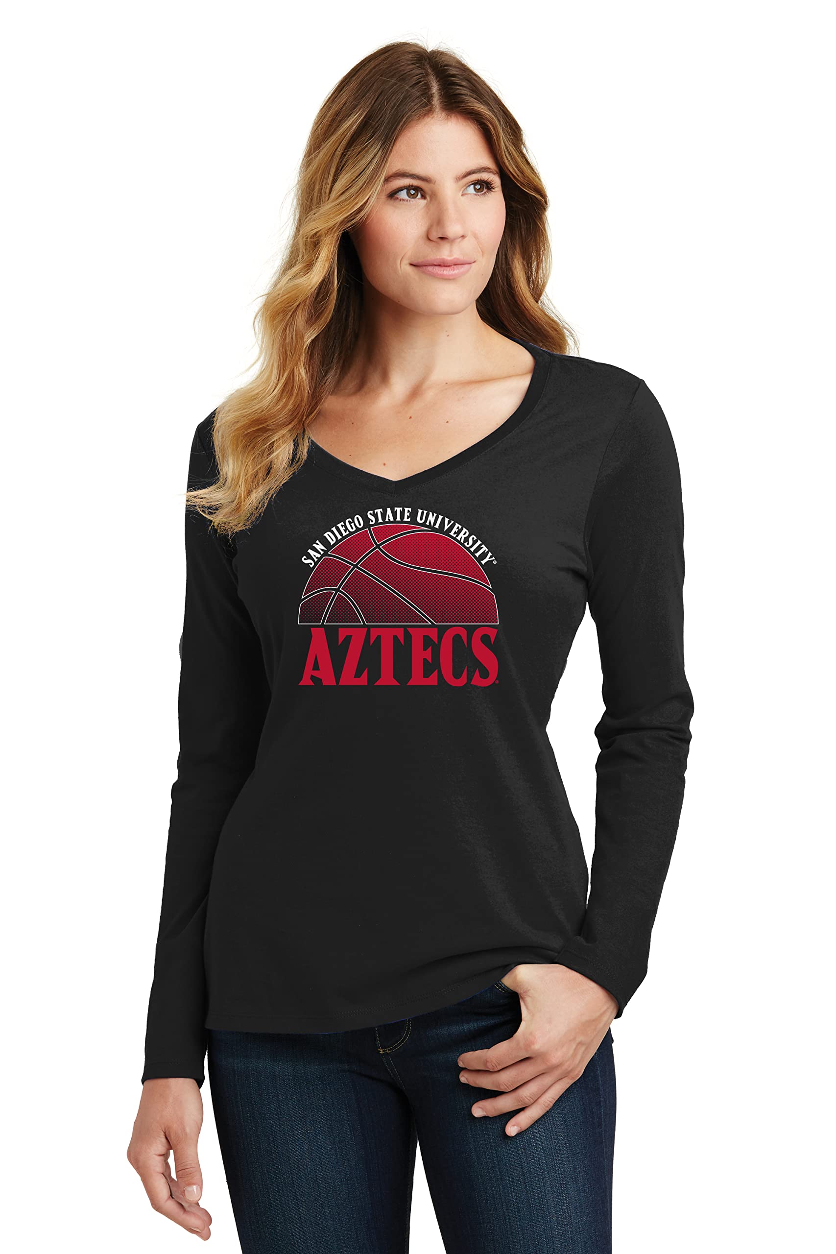 CornBorn San Diego State Aztecs Womens Long Sleeve V-Neck Shirts | Choose Your Design