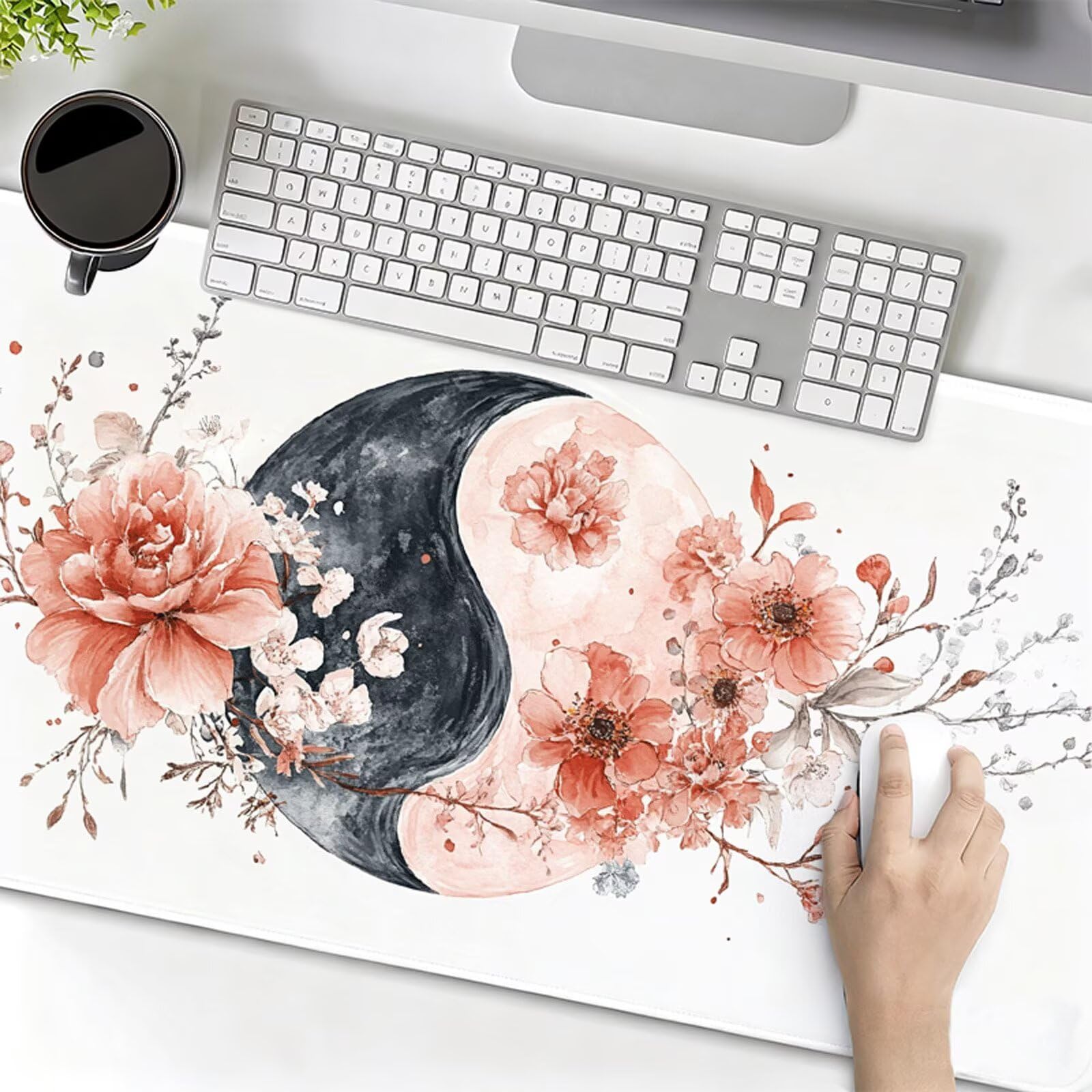 Podkładka pod mysz XXL 1200x400x3mm podkładka pod mysz Yin i Yang podkładka pod mysz czarno-biała poprawia precyzję i prędkość, szyte krawędzie, akcesoria do gier, komputer biurowy, praca, komputer Y7