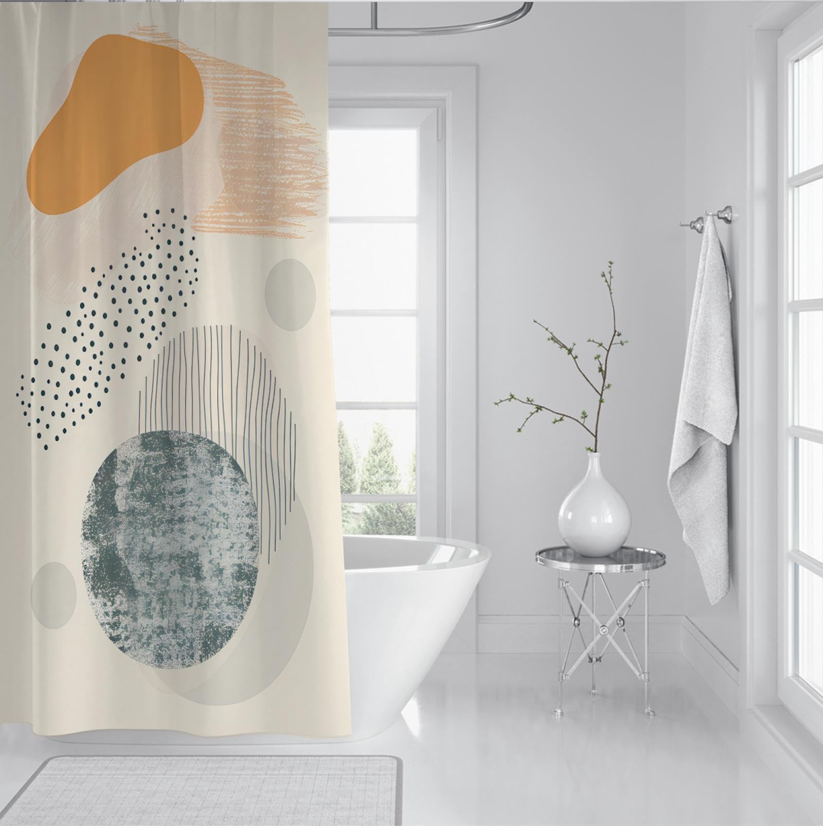 Rideau de Douche scandinave Minimalisme Abstrait Résistant à l’Eau Longs Rideaux de Salle de Bain avec œillets et Crochets en métal Lavable en Machine 200 x 240 cm