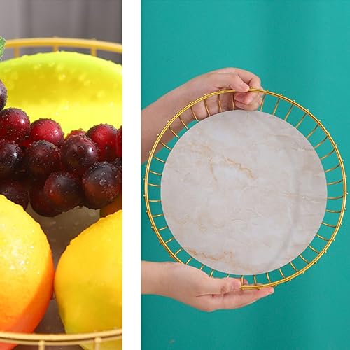 Miniatura 4 de TOPINCN Cuenco de frutas de diseño hueco, bandeja decorativa para frutas, hierro de pie alto, mármol práctico, proceso de pintura para hornear,