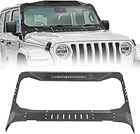 KURMT Madmax Windshield Frame Cover for 2018-2024 Jeep Wrangler JL & Gladiator JT: Sun Visor Body Armor w/ 100W LED Light