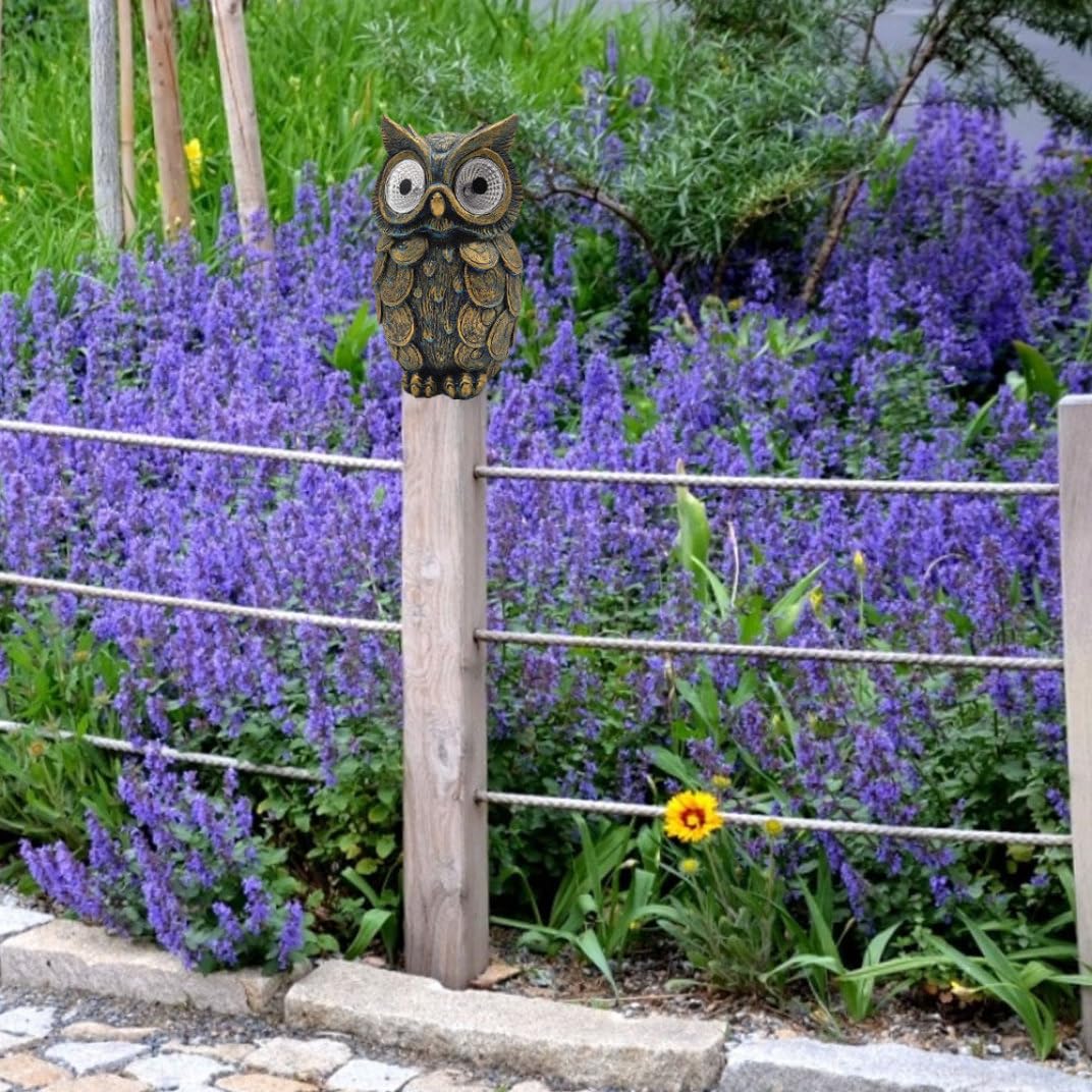 Statua da giardino solare, scultura di gufo in resina impermeabile con luci a LED - Ornamento decorativo per prato da giardino esterno