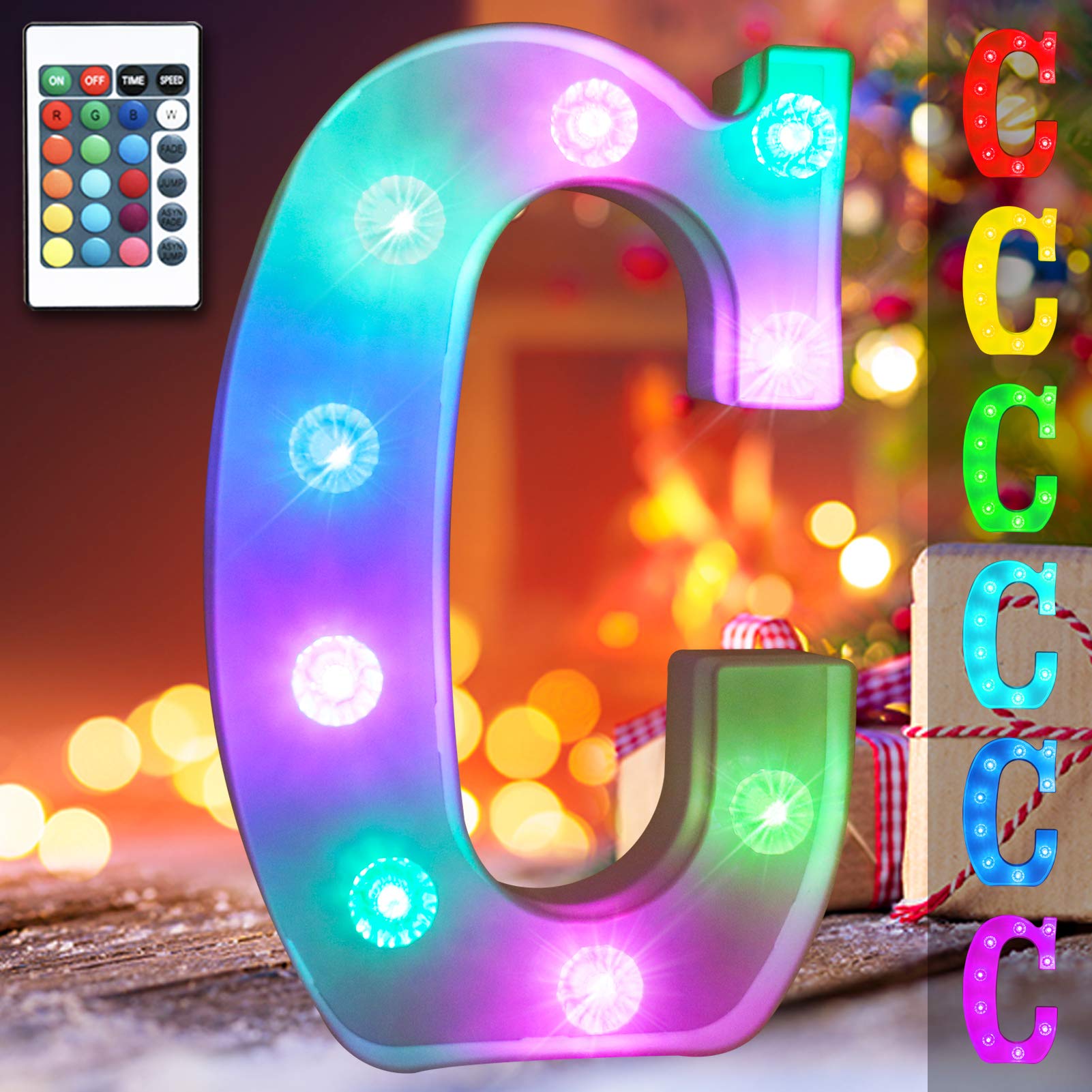 Obrecis Colorful LED Letter Lights Signs, Color Changing Light Up Alphabet Marquee Letters Lamp Night Light Remote Timer for Wedding Wall Home Christmas Birthday Decorations - C