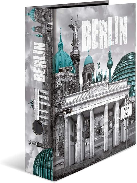 HERMA 7170 segregator z motywem DIN A4 Trendmetropolia Berlin, 7 cm szerokości ze stabilnego kartonu z nadrukiem wewnętrznym miast, segregator pierścieniowy, segregator na dokumenty, 1 segregator