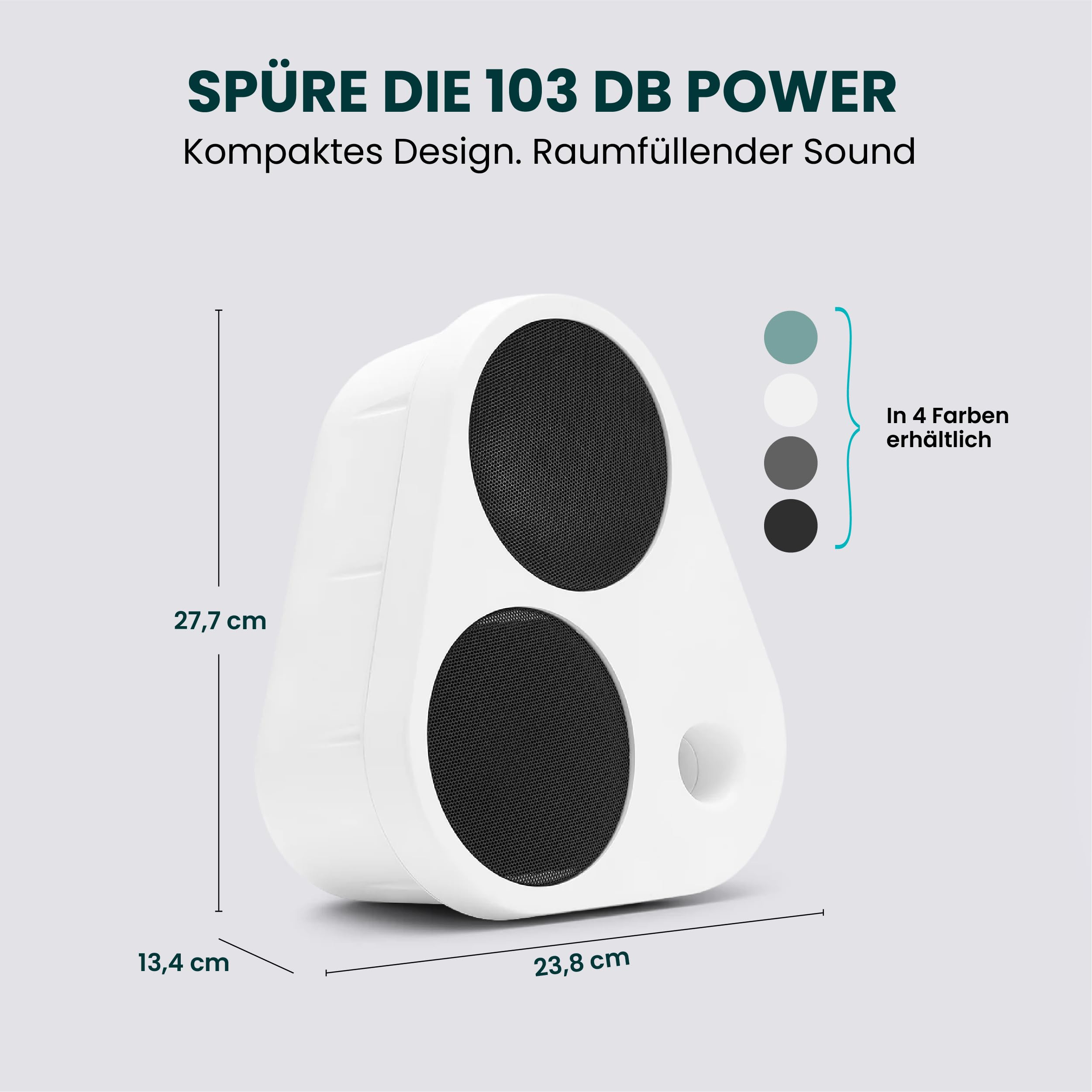 ENKL Sound ES2 Lautsprecher mit Bluetooth 5.3 - Bis zu 24 Std. Akku & Schnellladung - Kraftvoller Bluetooth Lautsprecher im dänischen Design, Wasserabweisend, Stereo-Pairing & USB-C PD - Weiss