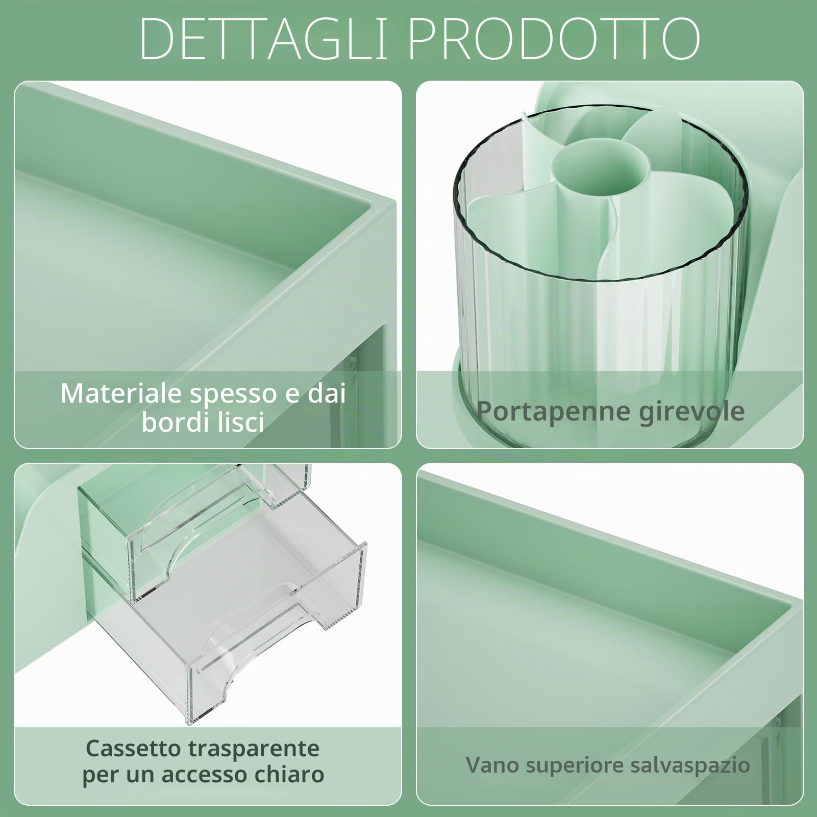 Marbrasse Organizer da Scrivania,360 Gradi Porta Penne Girevole per Organizzatore da Scrivania con Cassetti,Matite,Scatola Porta Oggetti per Forniture Ufficio Casa Scuola(Verde)