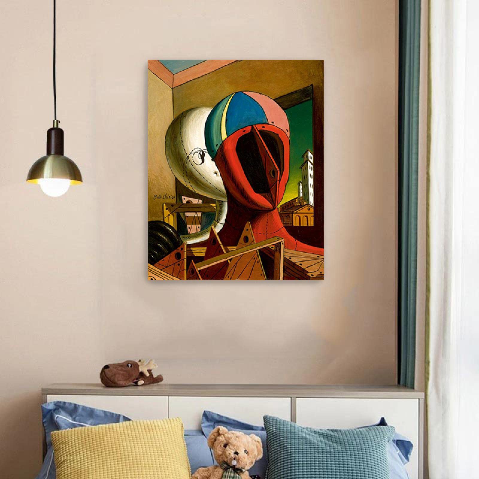 JZSDGB Giorgio de Chirico Słynny artysta na płótnie, sztuka ścienna, reprodukcje obrazów, plakaty, rudy i pilady, obrazy graficzne do dekoracji biurowych, 20 x 25 cm, bez ramy