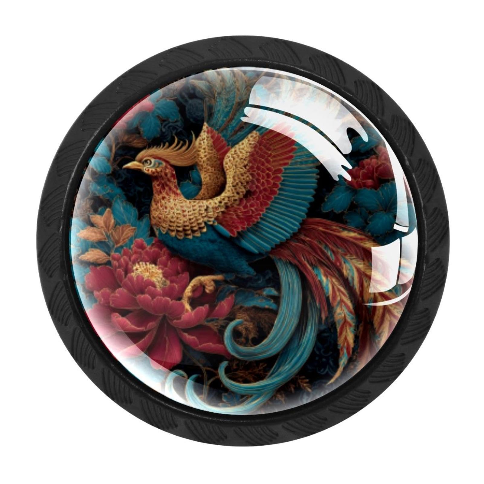 CHENZZZZ 4 Pack Black Oriental Phoenix Pattern (2) Cabinet Pulls with Screws, Kitchen Cabinet Knobs Hardware