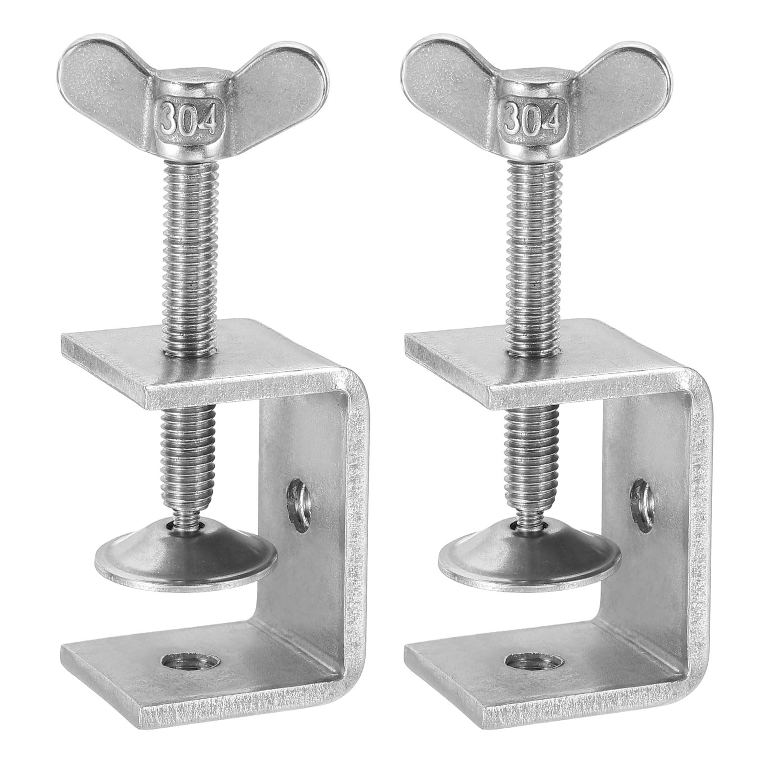 sourcing map 2 Pcs 304 Stainless Steel C Clamps 40mm Square Mini Tiger Clamp Adjustable Heavy Duty Metal U Clip with Press Screw for Woodworking Welding Mounting, Silver