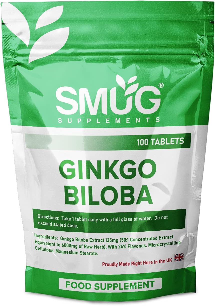 Ginkgo Biloba Tablets by SMUG Supplements Equivalent to 6000mg per