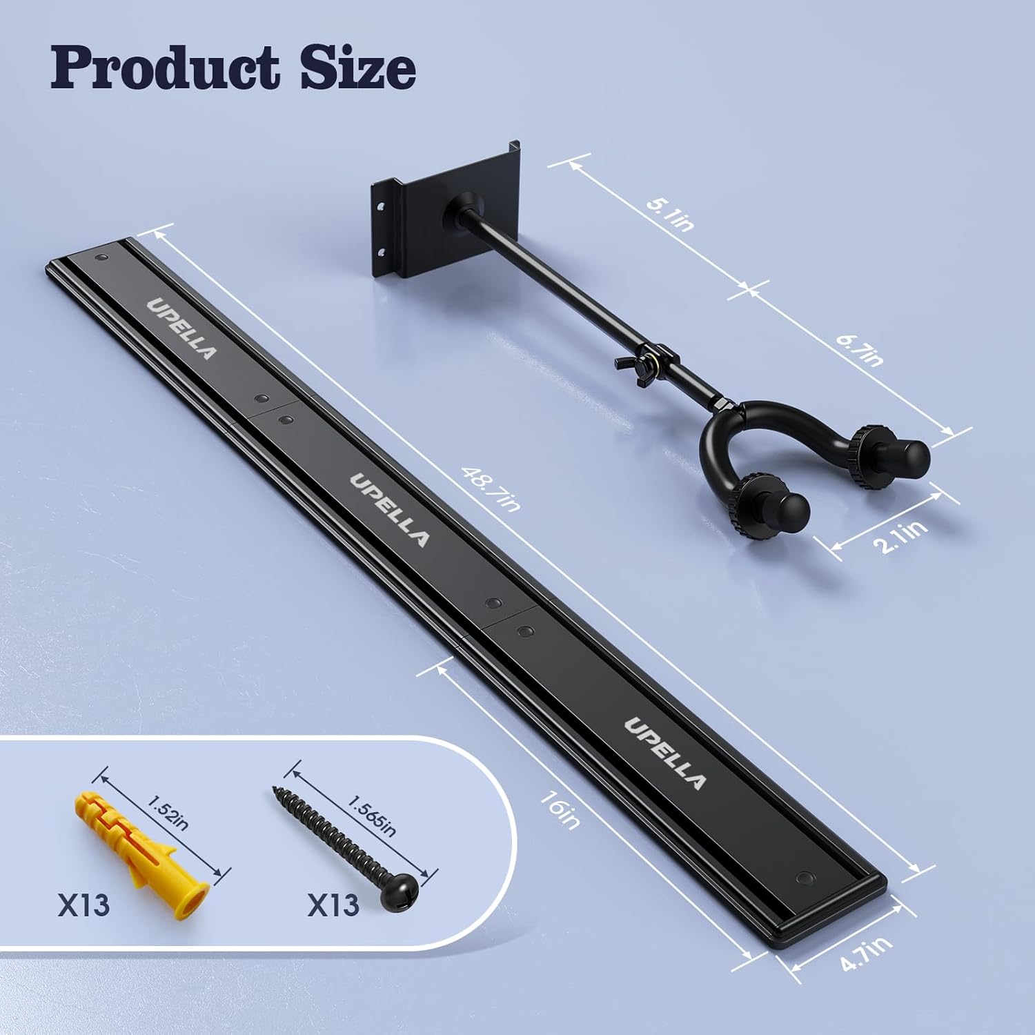 Guitar Wall Mount Hangers for Multiple Guitars, Holds 5 Violins, Premium Aluminum Metal Bass Stand Banjo Rack Mandolin Holder, Adjustable Instruments Display Set, Wall Mount Hooks