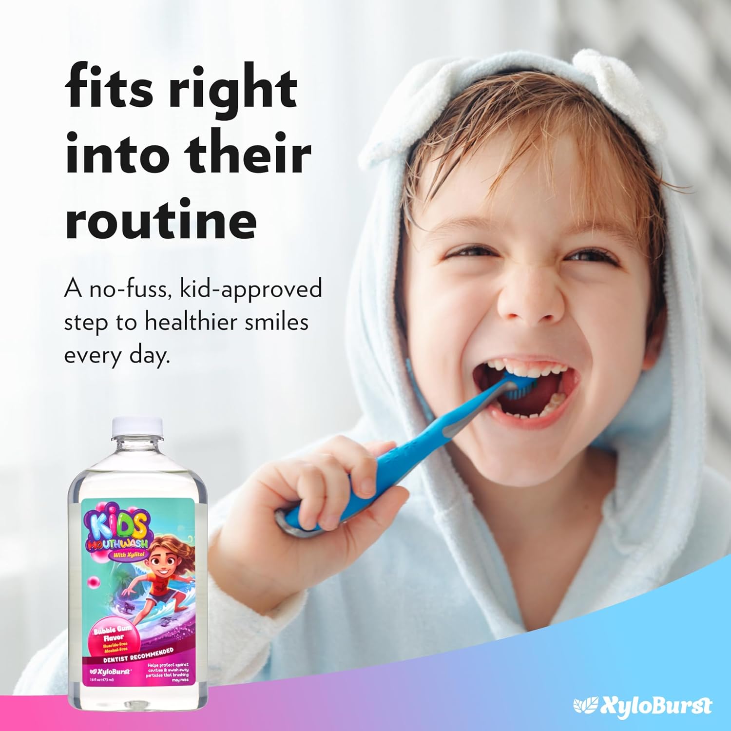 Xyloburst Oral Rinse Kids Mouthwash - Natural Xylitol Mouthwash, Fluoride Free Mouth Rinse with Aloe Vera, Alcohol Free, 16 fl oz - 3-Pack