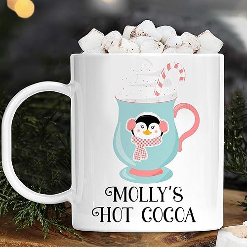 Penguin Hot Cocoa Christmas Cup Personalized with Kids Name Unbreakable Child's Mug Customized Dishwasher Safe Mug
