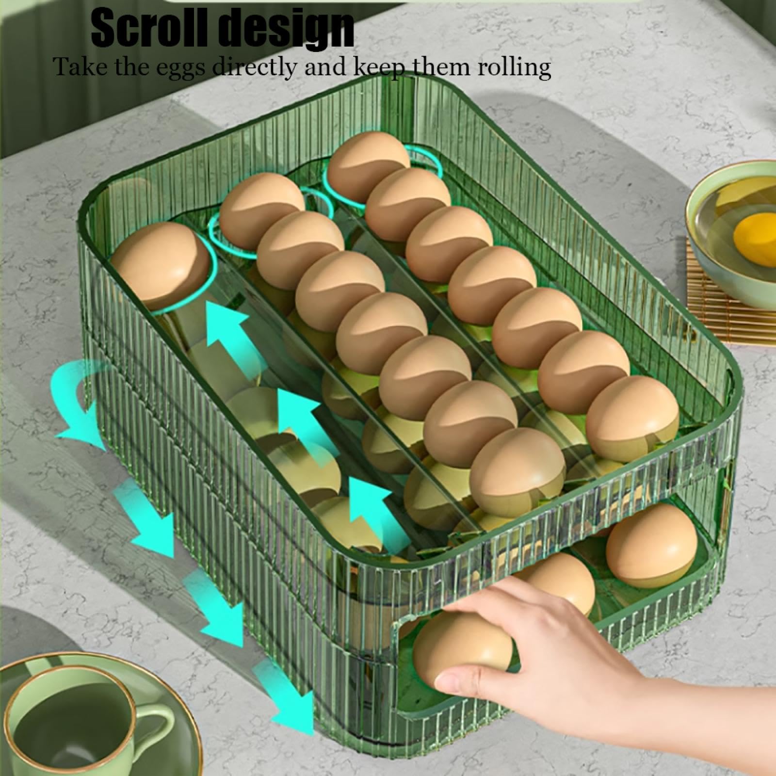 Caja de Almacenamiento de Huevos de Doble Capa,Soporte para Huevos para refrigerador,Almacenamiento de Huevos para encimera,Organizador de Huevos,Dispensador de Huevos para refrigerador