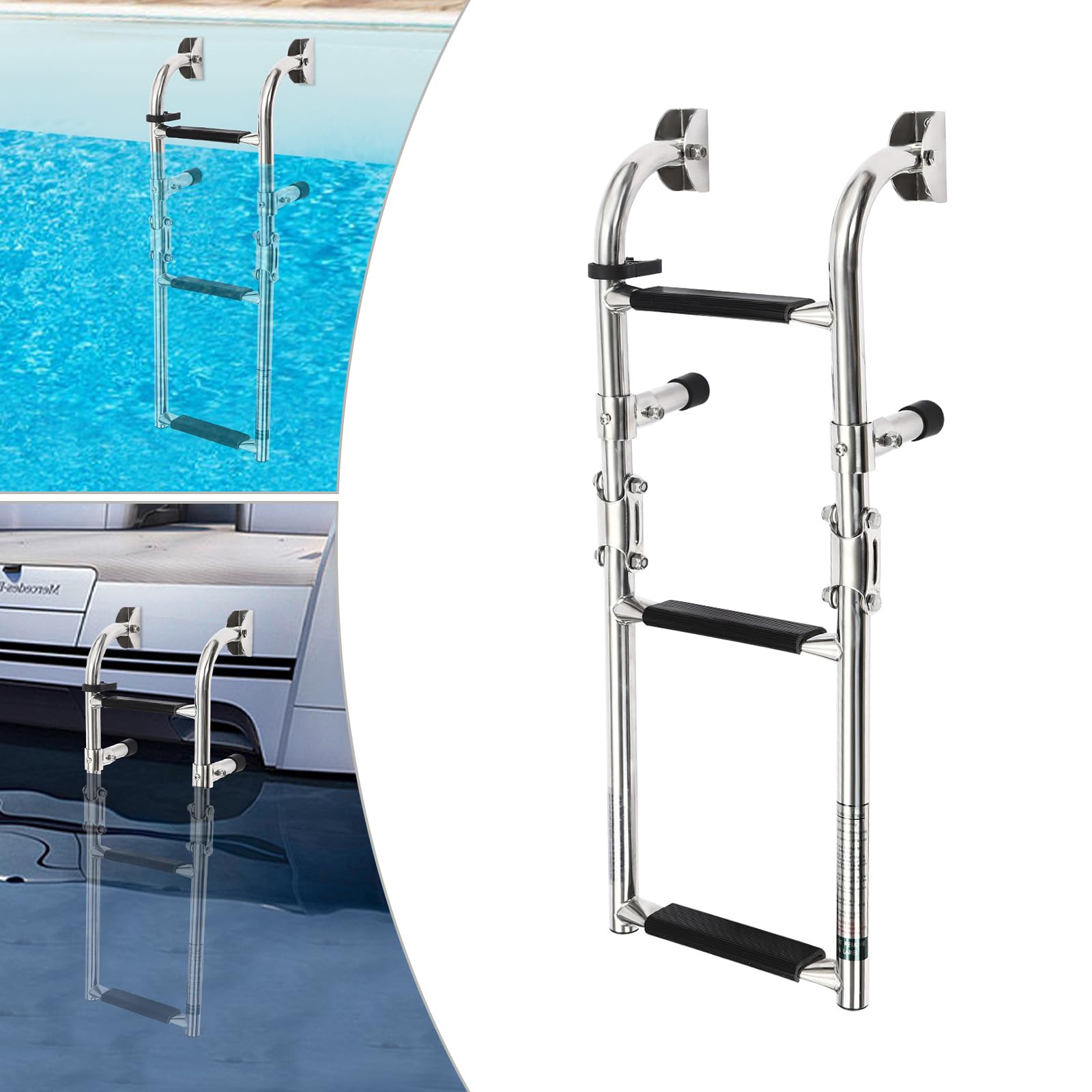 Échelle de piscine extensible, télescopique, pliable, 3 niveaux, portée 350 lbs, pour yachts, bateaux et bateaux