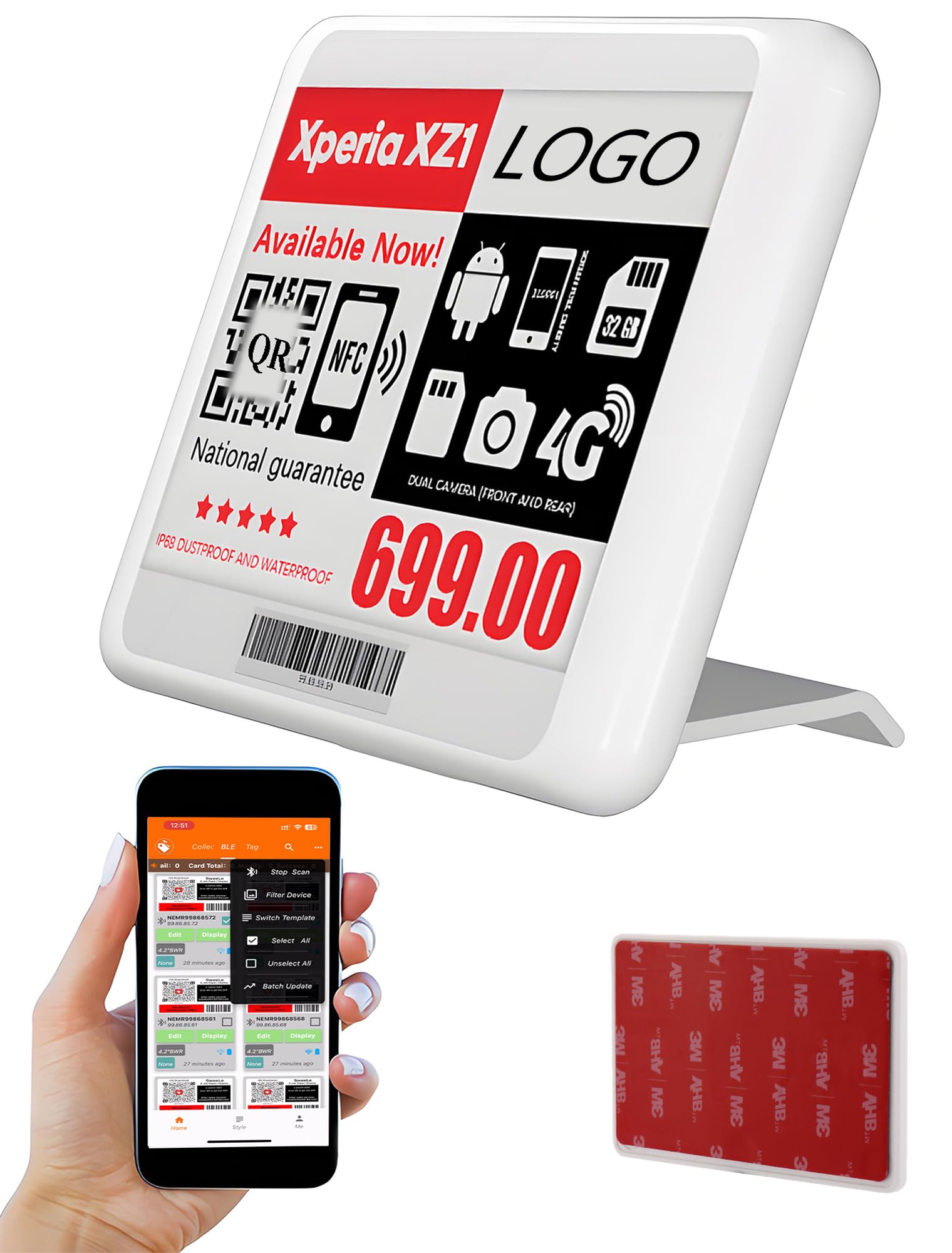 Digital Business Signages, Store Electronic shelf labels Price Tag Holders with iOS and Android APP 4.2 inch Editable E-paper Screen for Shop, Office, Restaurant, 1pc(Black,White,Red)