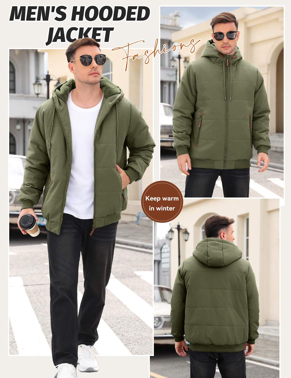 TOMEEK Chaqueta Hombre Invierno con Capucha Cálido Abrigo Hombres Cazadora Acolchada Forro Polar Casual Chaquetas con cremallera y Bolsillos Cómoda Cortavientos