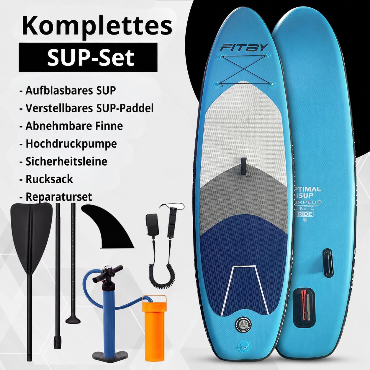 SUP Board Aufblasbar 320x81x15 cm - Stand Up Paddling Board Set mit Pumpe und verstellbarem Paddel | leichtes PVC Surfbrett, bis 120 kg, für Anfänger und Fortgeschrittene