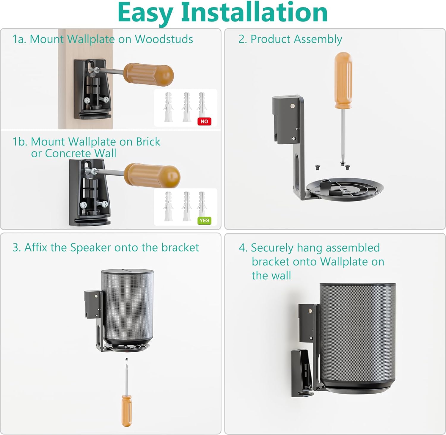 Four-step installation guide for the WALI speaker wall mount