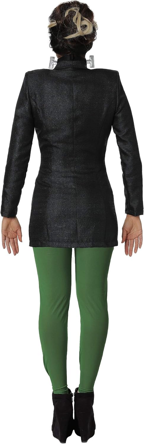 Womens Frankenstein Costume, Monster Outfit For Adults With Blazer Dress, Striped Tank Top, Choker And Green Footless Tights