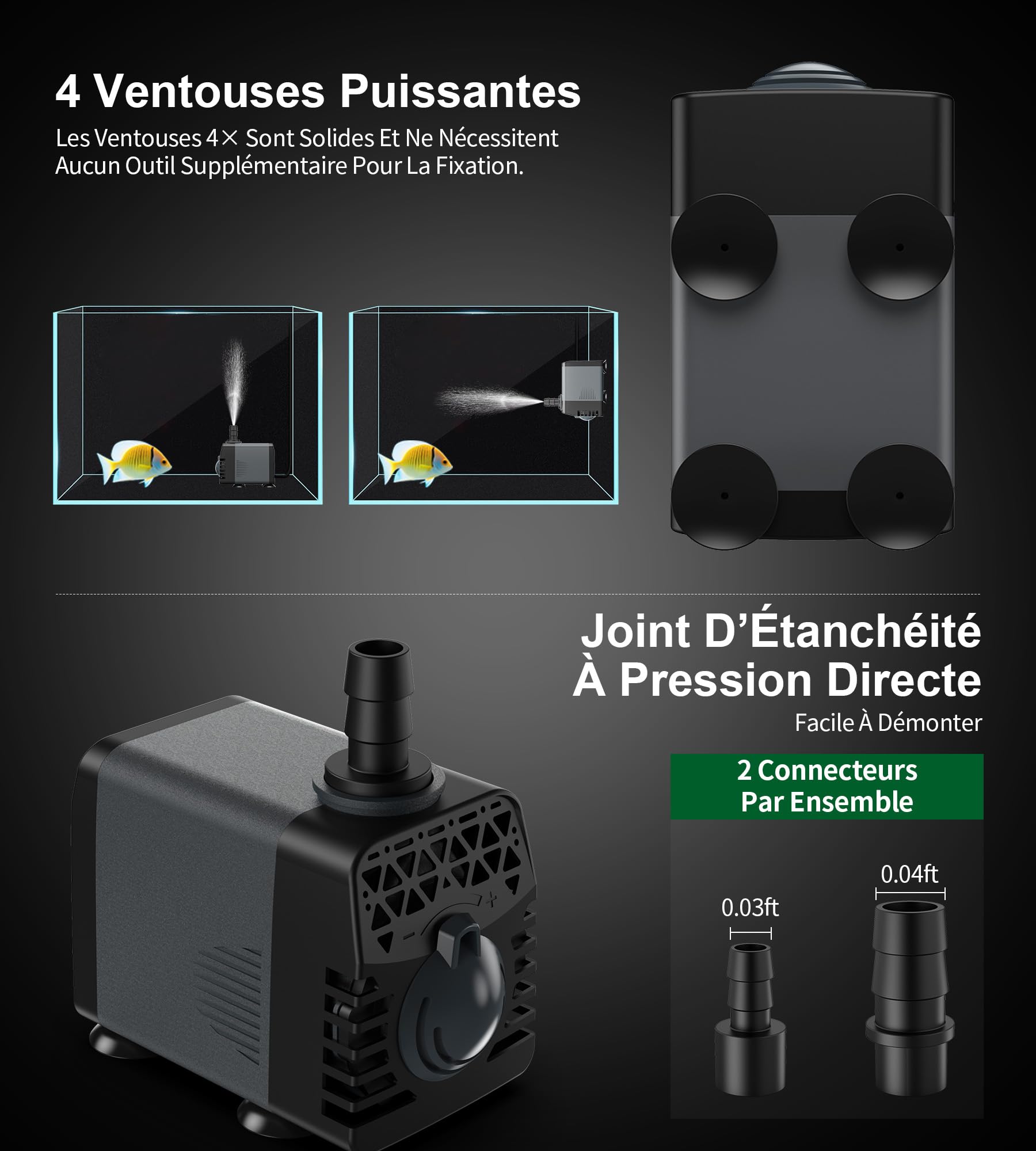 Ankway Pompe à Eau Submersible,10W 600 L/H, Pompe Eau Aquarium Ultra-Silencieux, Ajustable Pompe Fontaine Avec Câble 1,8 M Et 2 Buses, Pompes Pour Bassins, Fontaines, Statues Et Systèmes Hydroponiques