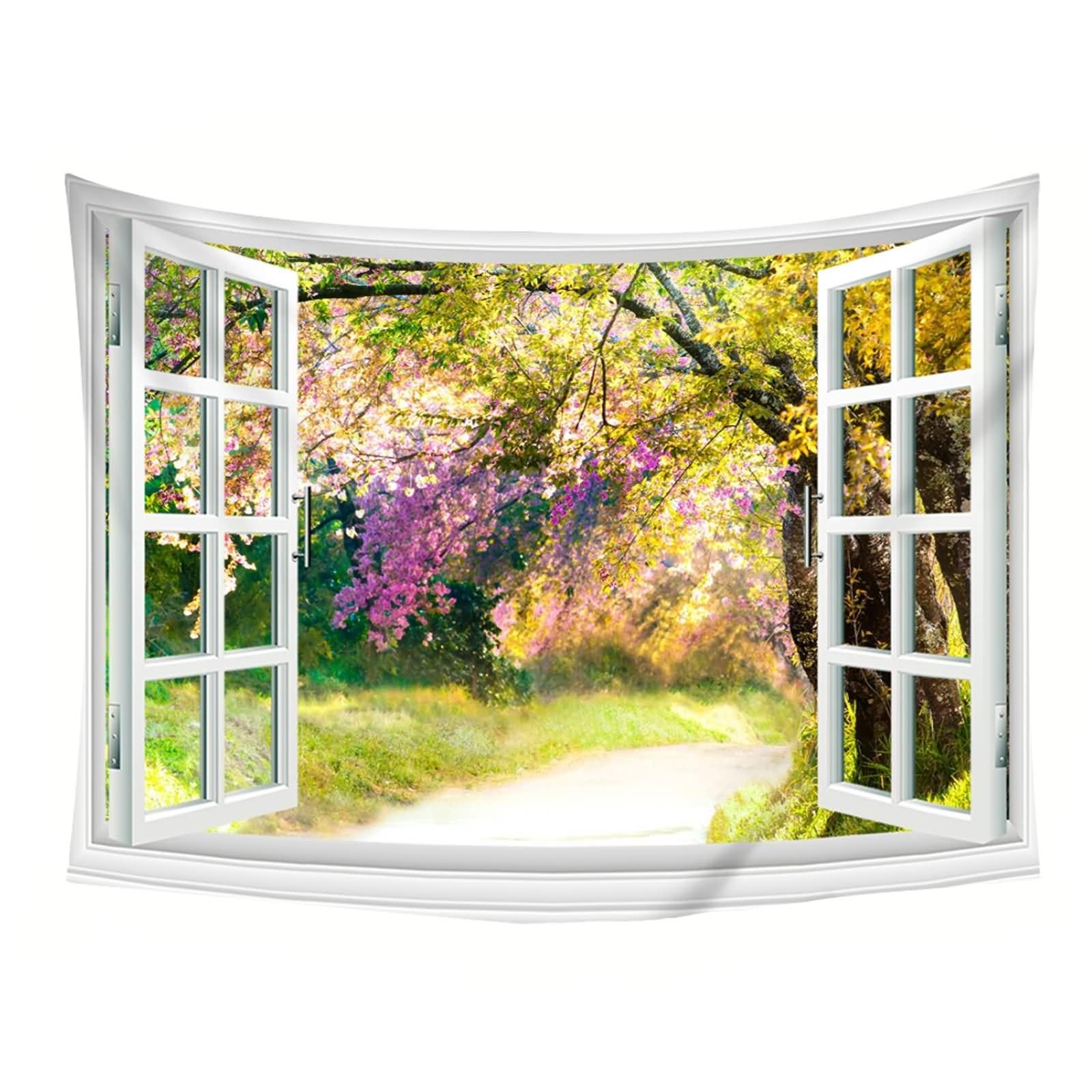 Homxi Tapiz Sofa 200 x 200 CM,Paisaje Natural de Ventana Tapices de Sofá Poliéster Blanco Verde