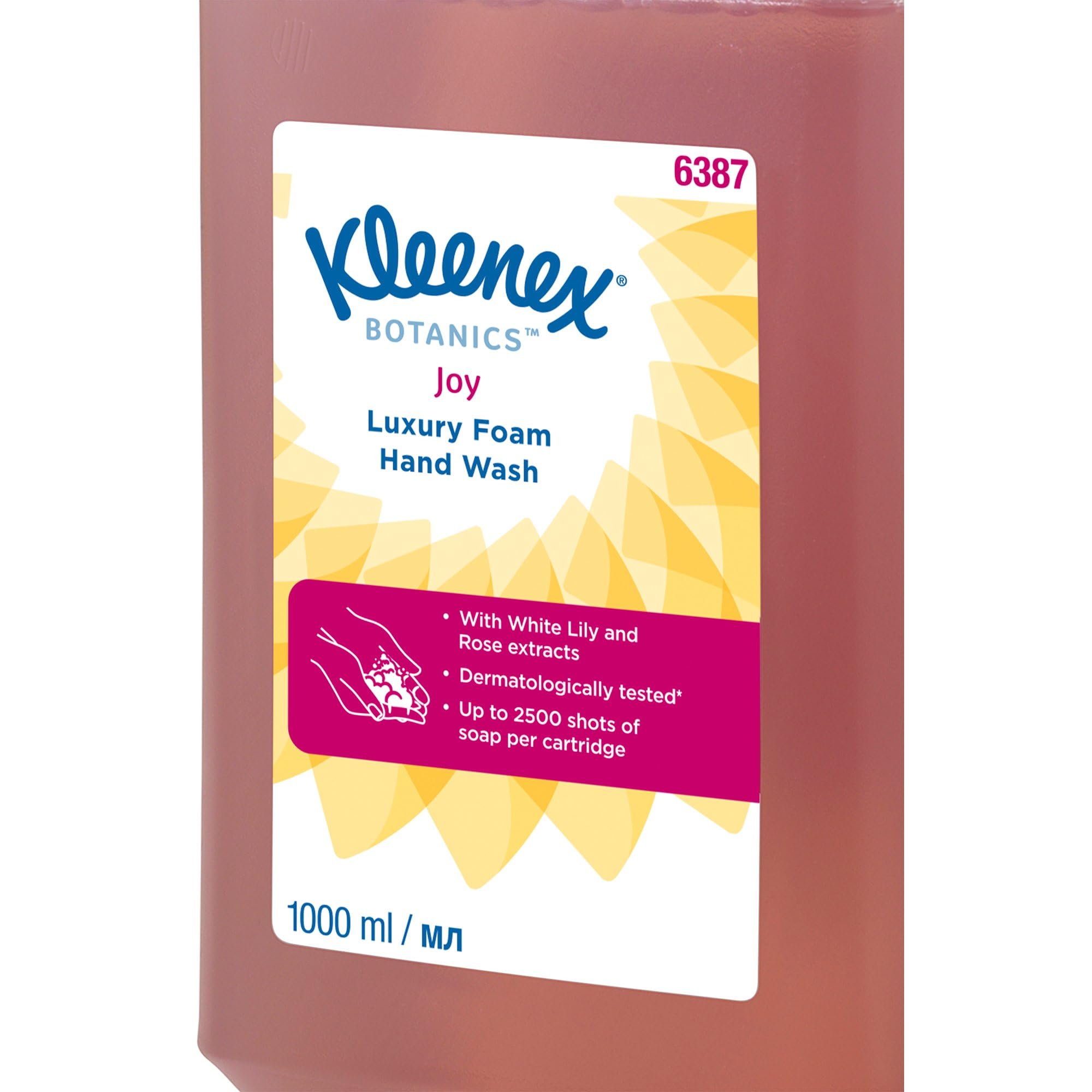 Kleenex Botanics Joy 6387 - Jabón de manos en espuma perfumada - 6 recambios de jabón de manos rojo de 1 litro (6 litros en total)