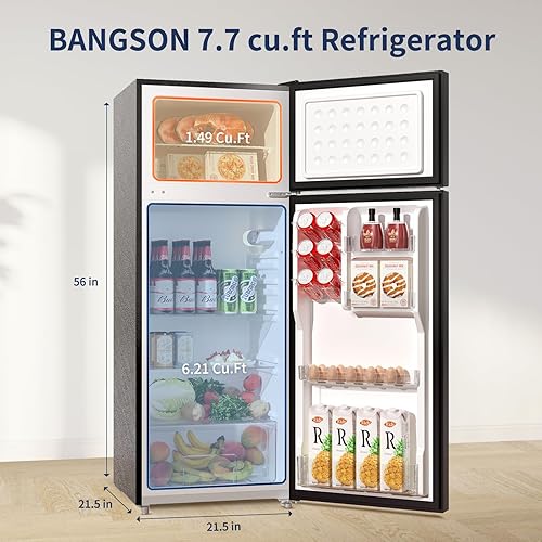 Miniatura 3 de BANGSON Refrigerador de 7.7 pies cúbicos con congelador, refrigerador de tamaño apartamento con congelador superior, gran capacidad, ahorro de