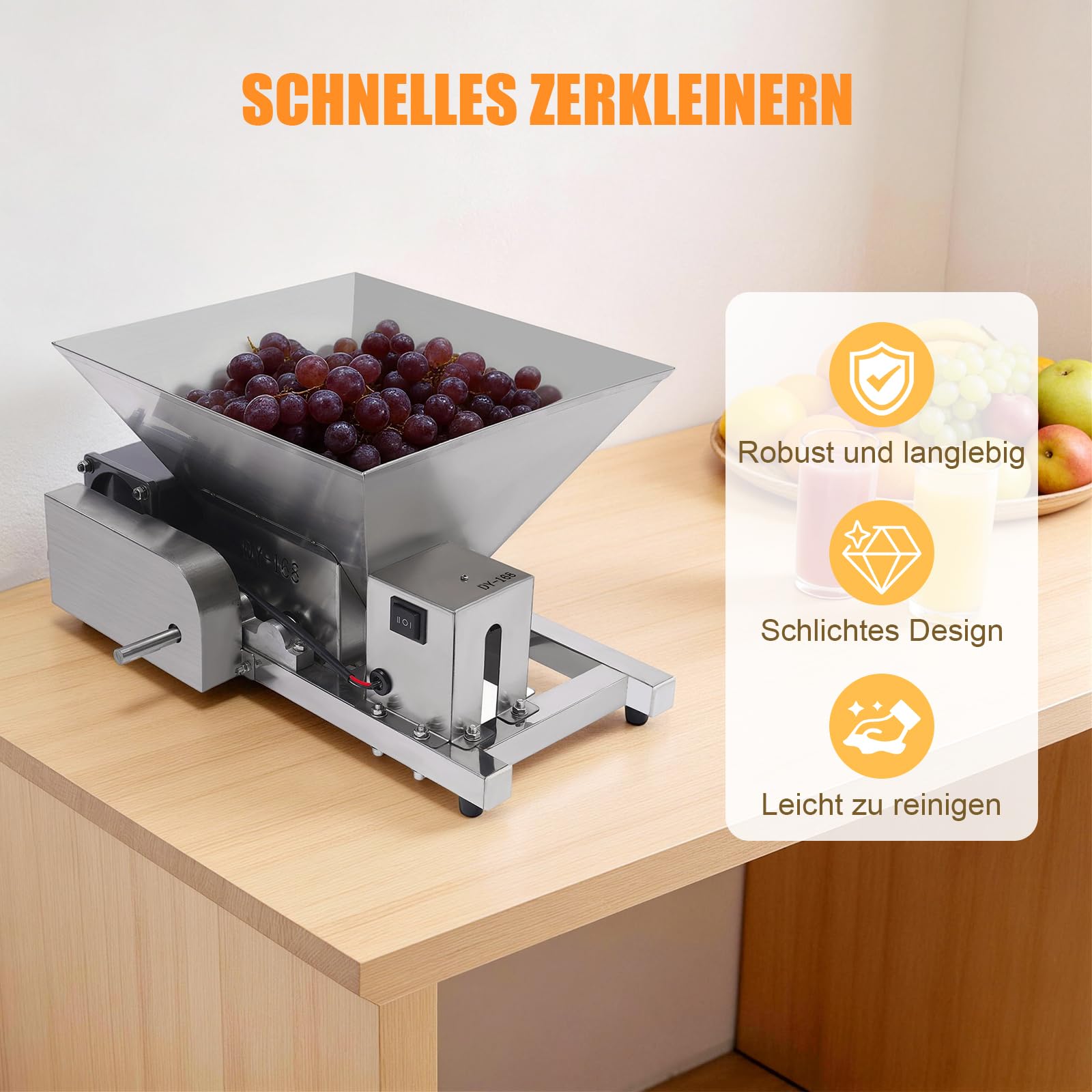4L Elektrische Obstmühle, 60w 75rpm Kommerzielle Obst Brot Brauner Zucker Brechmaschine, Apfelpresse Obsthäcksler Maischemühle Obstpresse