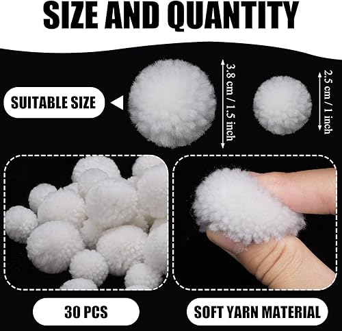 Miniatura 2 de El juego de 30 pompones de hilo incluye 20 pompones de 1 pulgada, 10 bolas de pompón de 1.5 pulgadas para manualidades de Navidad, bolas de pompones