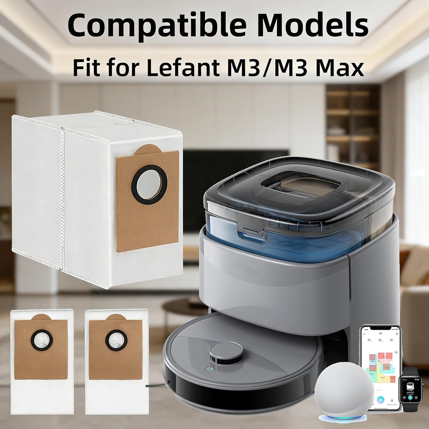 12 Pack HEPA Replacement Dust Bags Fit for Lefant M3/M3 Max Robot Vacuum 5-Layer Filter 3.5L Large Capacity Automatic Collection Bags with 1 Cleaning Brush
