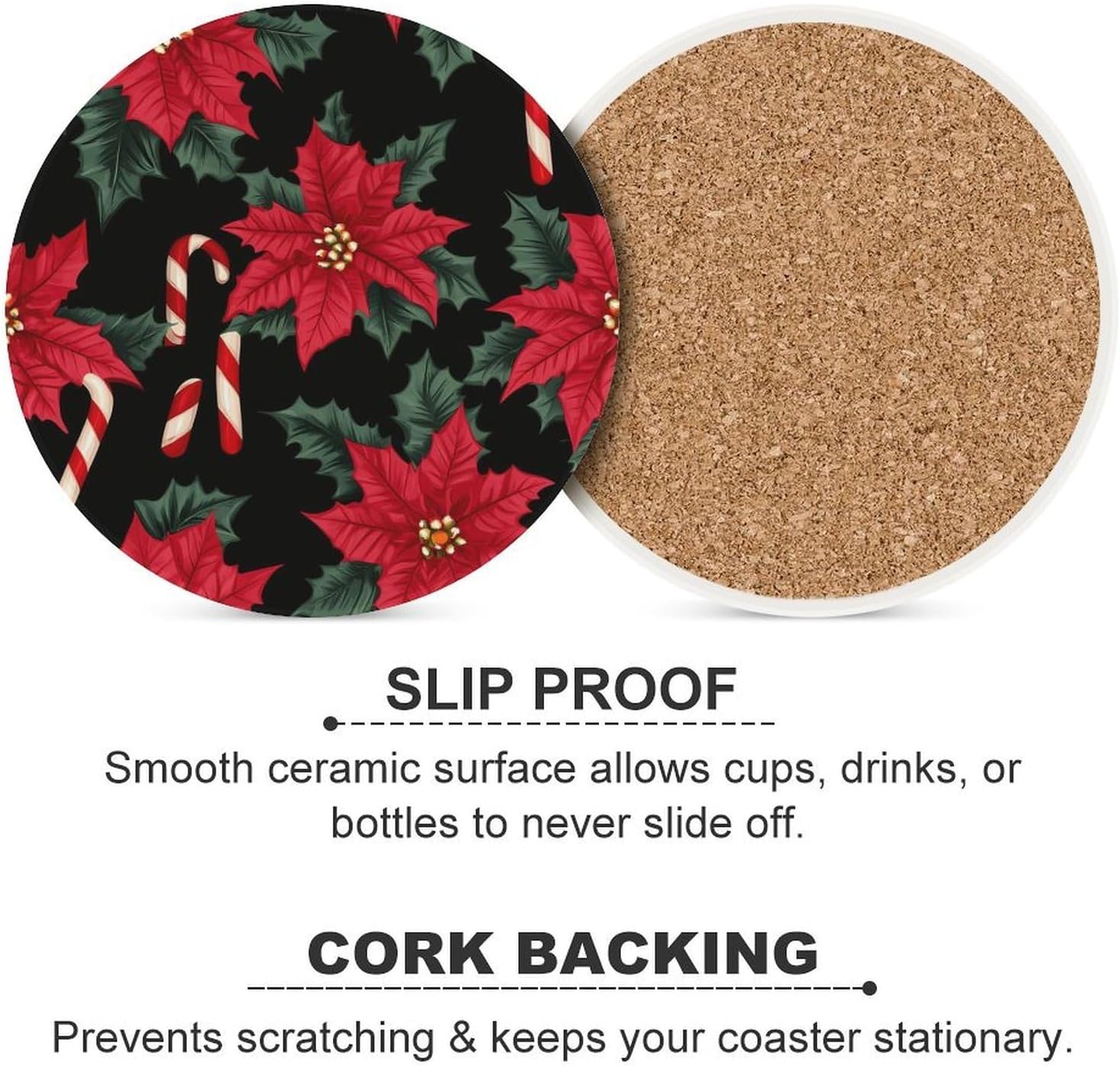 Floral Candy Coasters for Drink Round Ceramic Coaster with Cork Base Home Decorative 6PCS