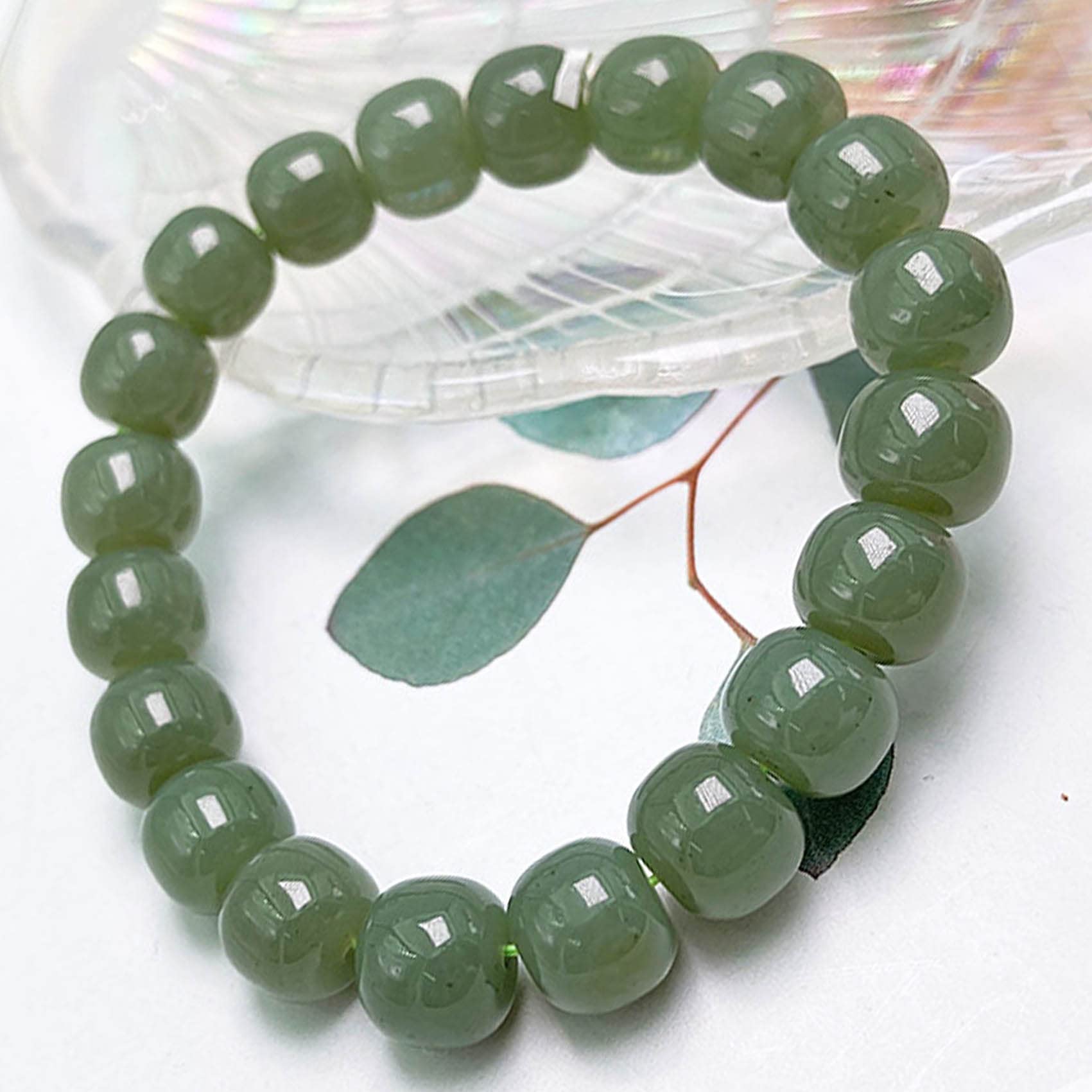 Bracciale Feng Shui Bracciale in Giada Naturale Bracciale Elastico con Perline 9 * 10 mm Bracciale Vintage Porta Fortuna Talismano Pietra Bracciale in Giada Verde per Donne Uomini Amuleto Attira