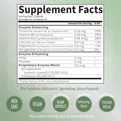 Miniatura 6 de Enzimas de serrapeptasa, suministro de hasta 2 meses, píldoras veganas de alivio de senos paranasales de alta potencia para apoyo alérgico, salud