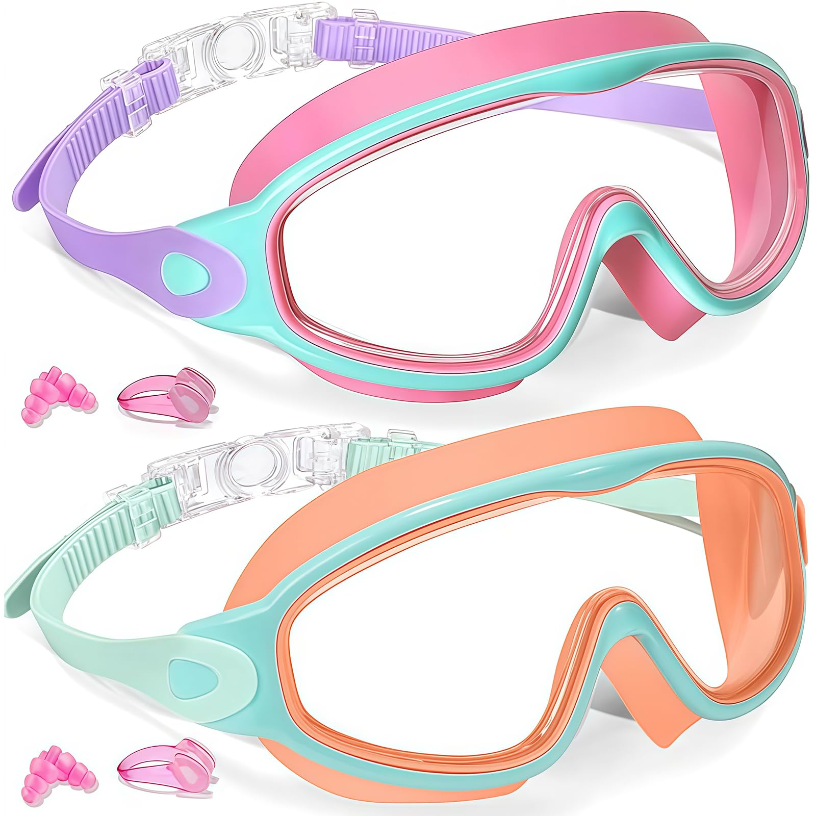 Vesavifaka Kids Swimming Goggles, 2 Pack Boys Girls Swim Goggles for Children & Teens 3-15, UV Protection Anti-Fog Clear Wide Vision Waterproof Swimming Goggles For Children Boys Girls Youth Toddler