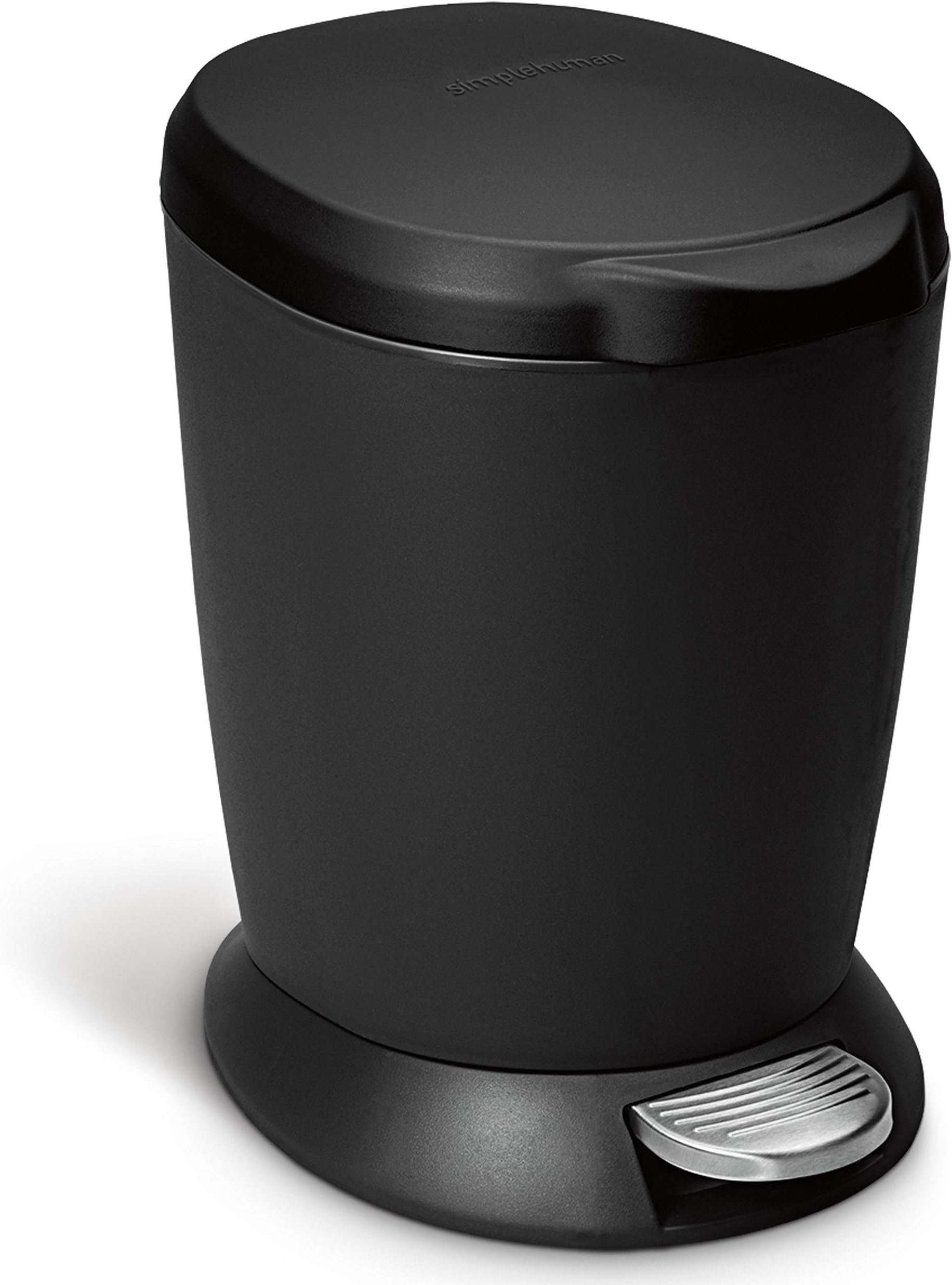 6 Liter / 1.6 Gallon Compact Plastic Round Bathroom Step Trash Can, Black