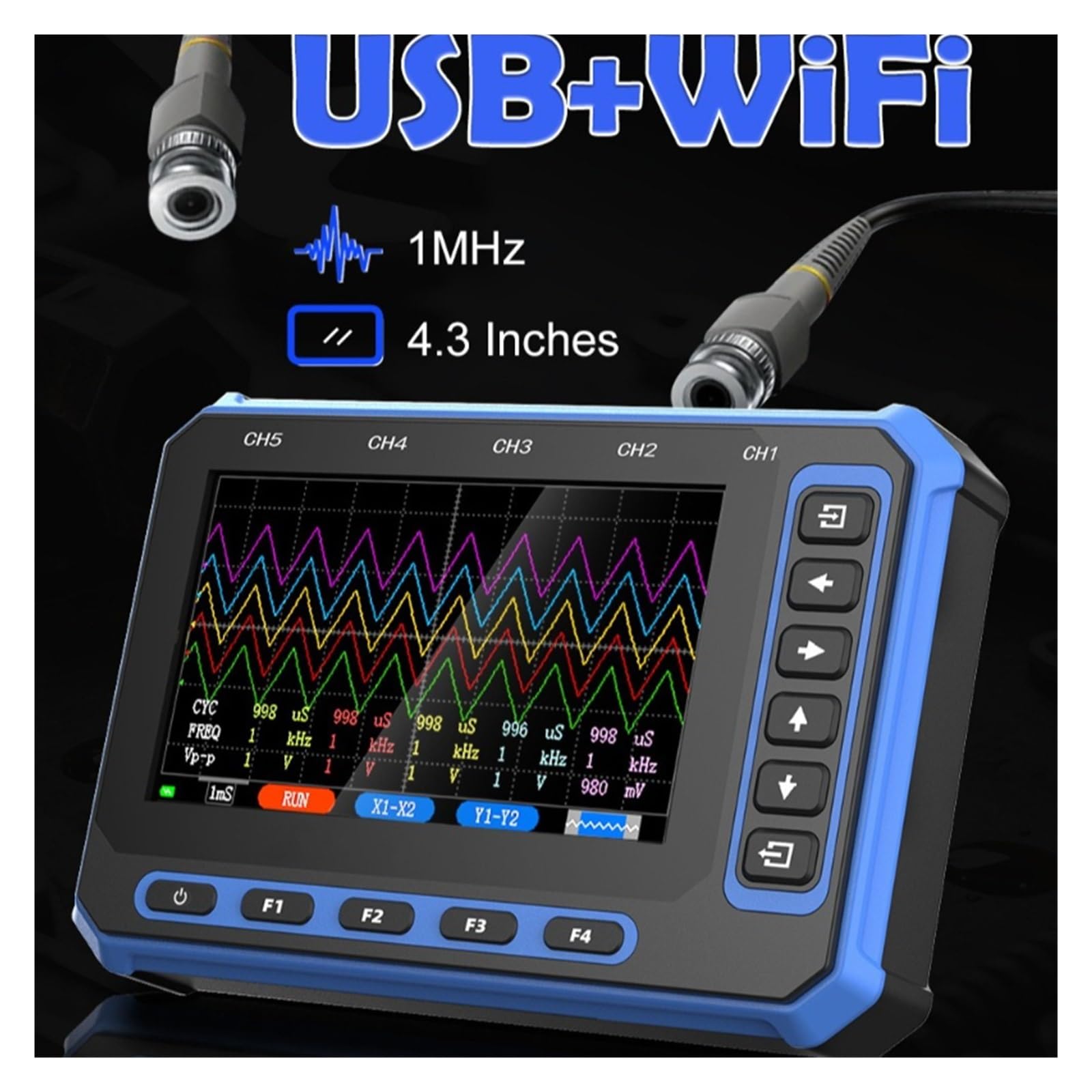 Osciloscopio digital, Osciloscopio portátil OS-5C de 1 MHz, herramienta profesional análisis multicircuito 5 canales(OS-5C WIFI version)