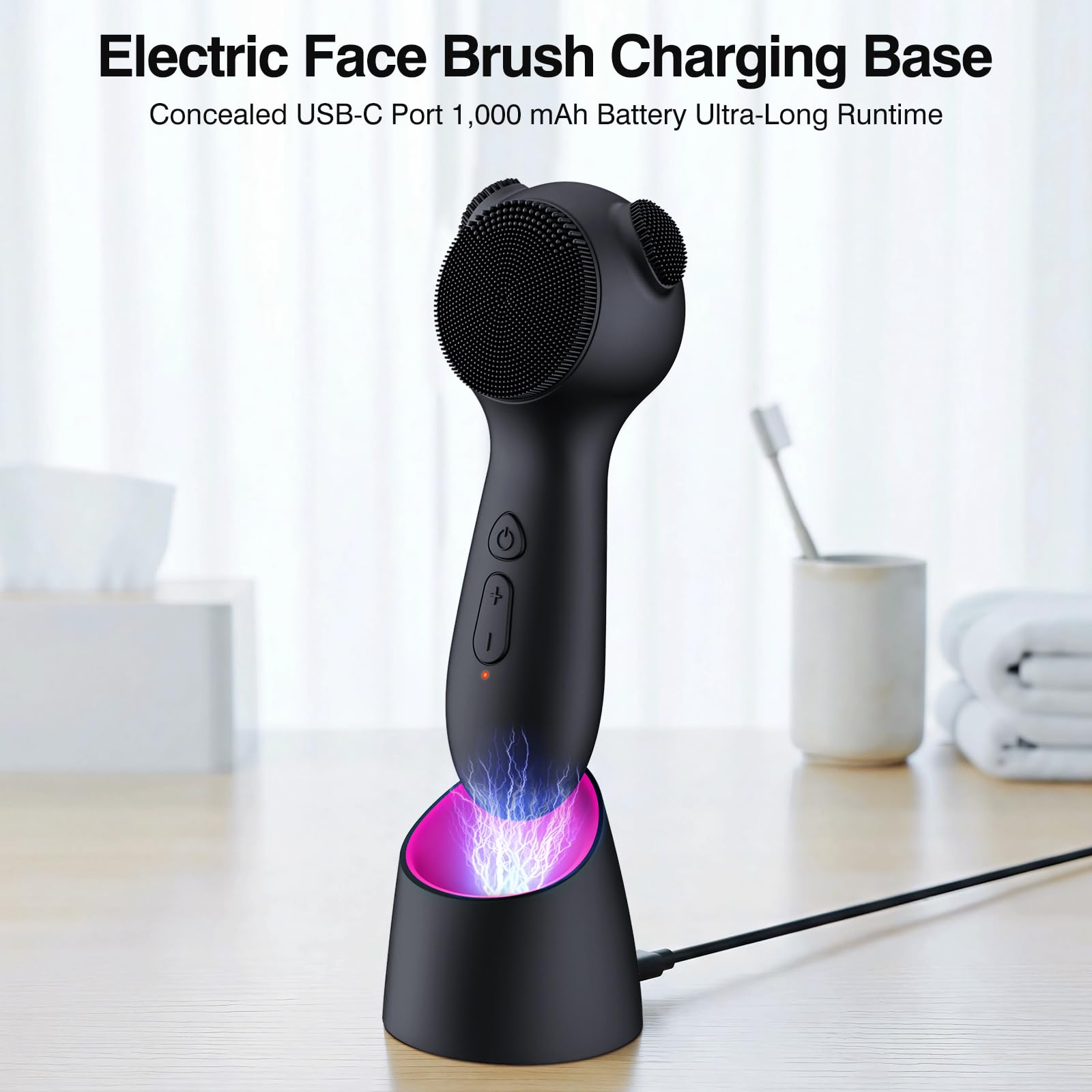 Exfoliante facial eléctrico, cepillo de limpieza facial de silicona recargable con punta de masaje térmico, limpiador facial vibrador para limpieza profunda, cepillo facial impermeable para hombres y