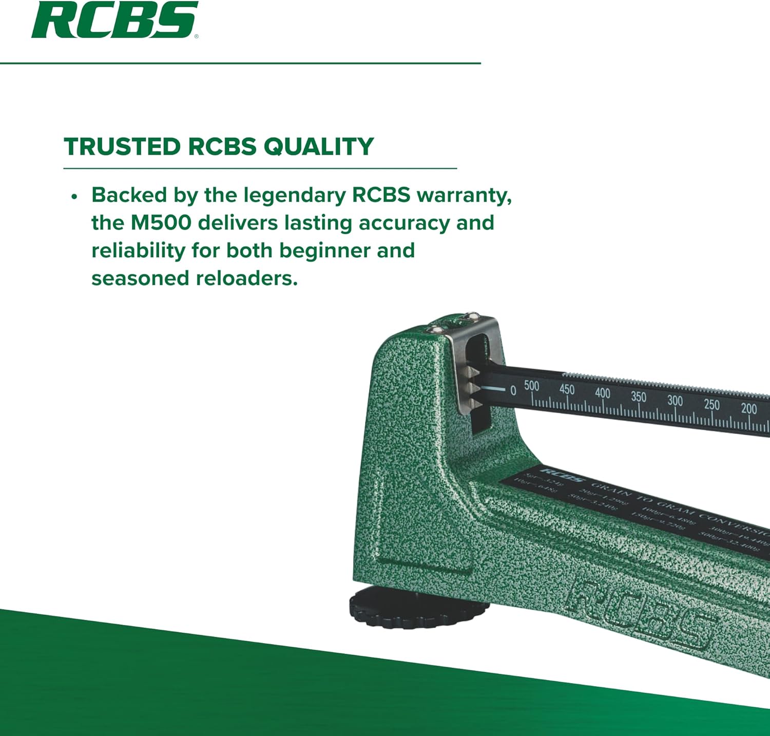 RCBS M500 Mechanical Reloading Scale – 505 Grain Capacity – Green